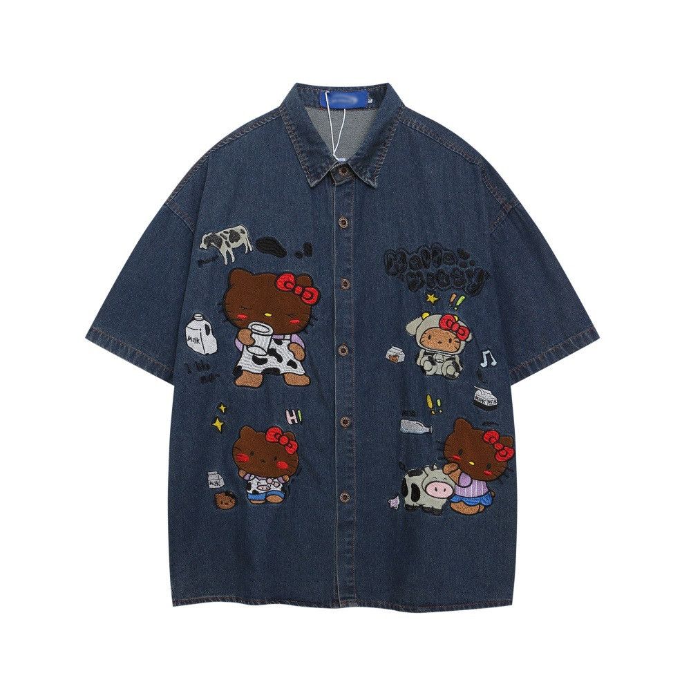 Japanese Brand × Vintage Cartoon bear embroidered short-sleeved denim shirt Size US M / EU 48-50 / 2 - 1 Thumbnail