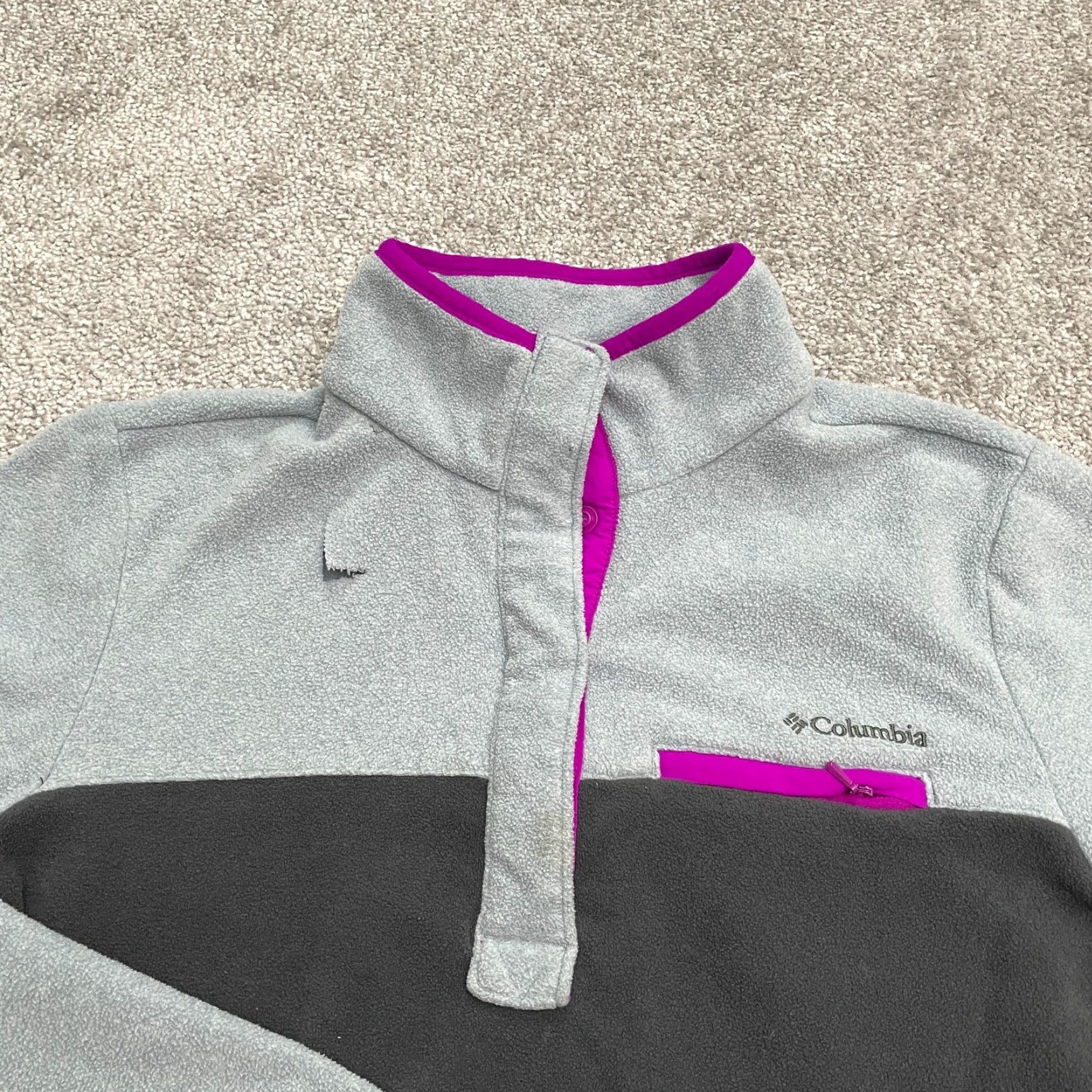 Vintage Columbia Jacket Womens Medium Fleece Fire Side Gray Purple 1/4 Snap Outdoor Hike Size M / US 6-8 / IT 42-44 - 3 Thumbnail