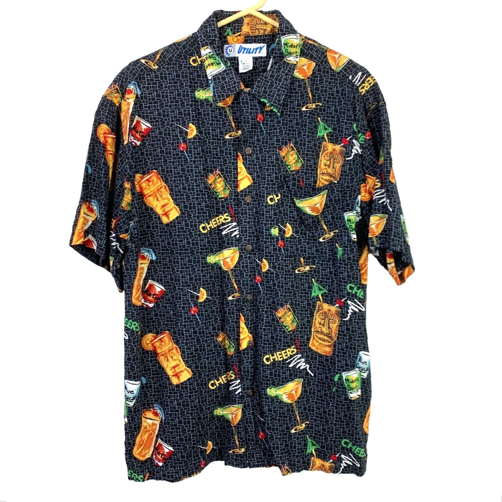 Vintage VINTAGE Utility Shirt Medium 1990s Tiki Allover Print Camp Skate Short Sleeve Black Rock Grunge Football Concert Keywords Size US M / EU 48-50 / 2 - 2 Thumbnail