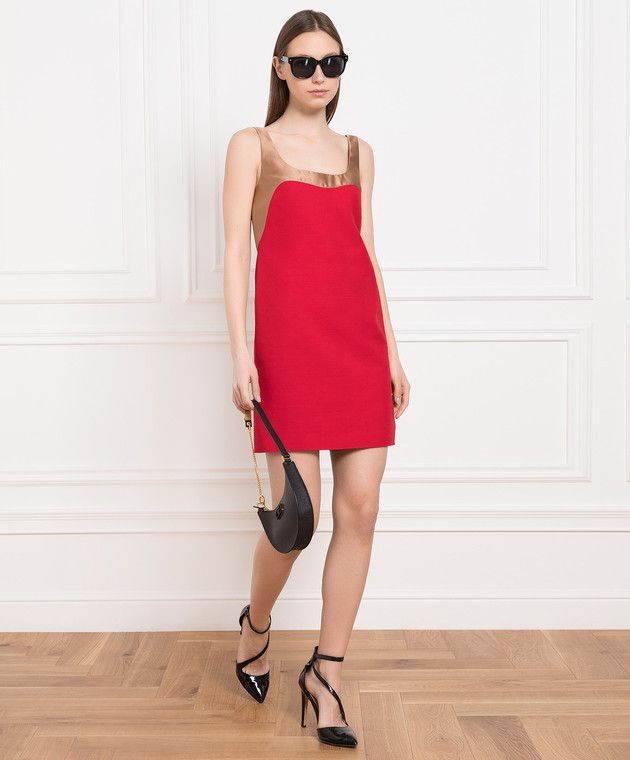 Valentino o1y0326 Silk Mini Dress in Red/Beige Size M / US 6-8 / IT 42-44 - 2 Thumbnail