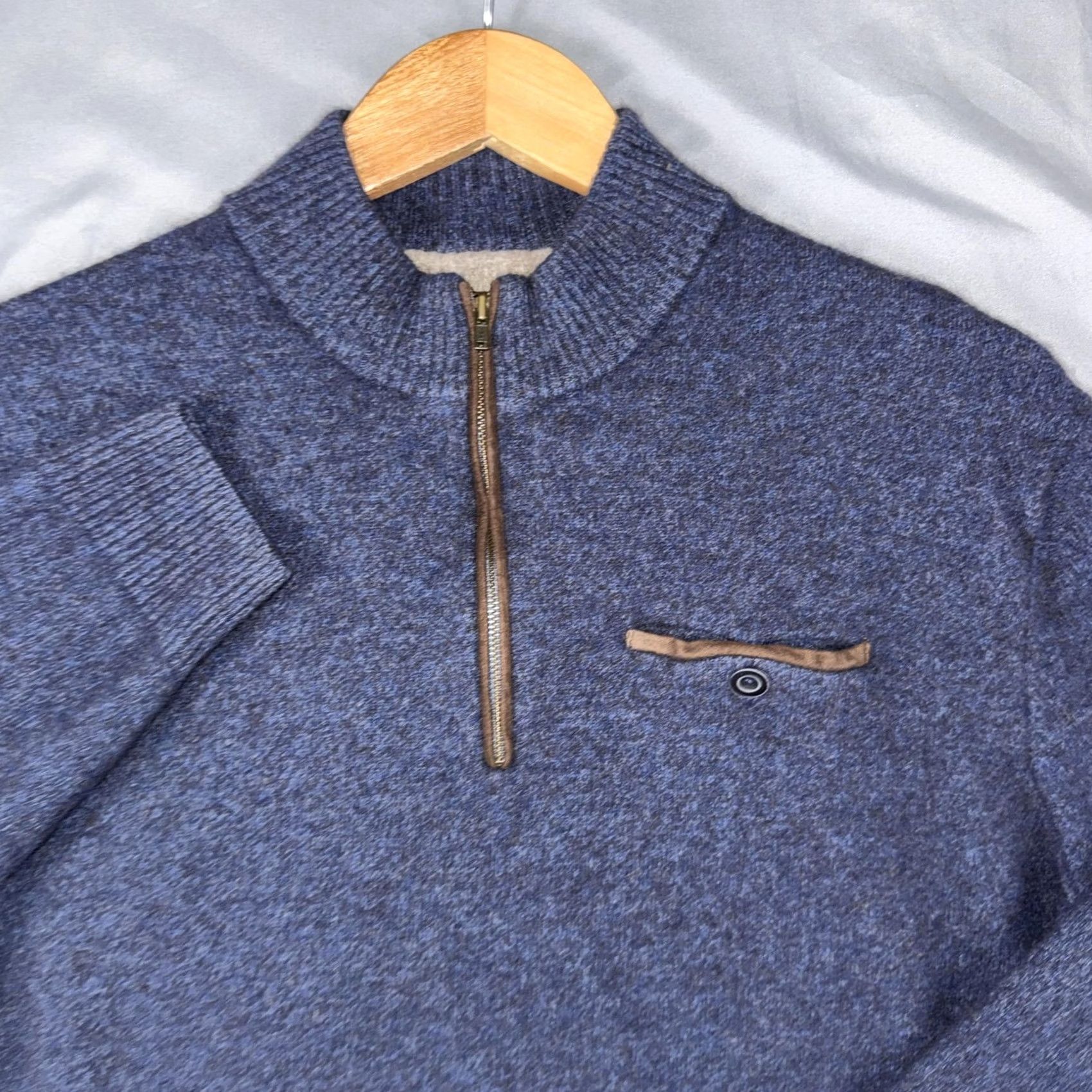 johnnie-O johnnie-O Sweater Mens XL Blue Wool Yak Cotton 1/4 Zip Mock Neck Knit Pullover Size US XL / EU 56 / 4 - 7 Thumbnail