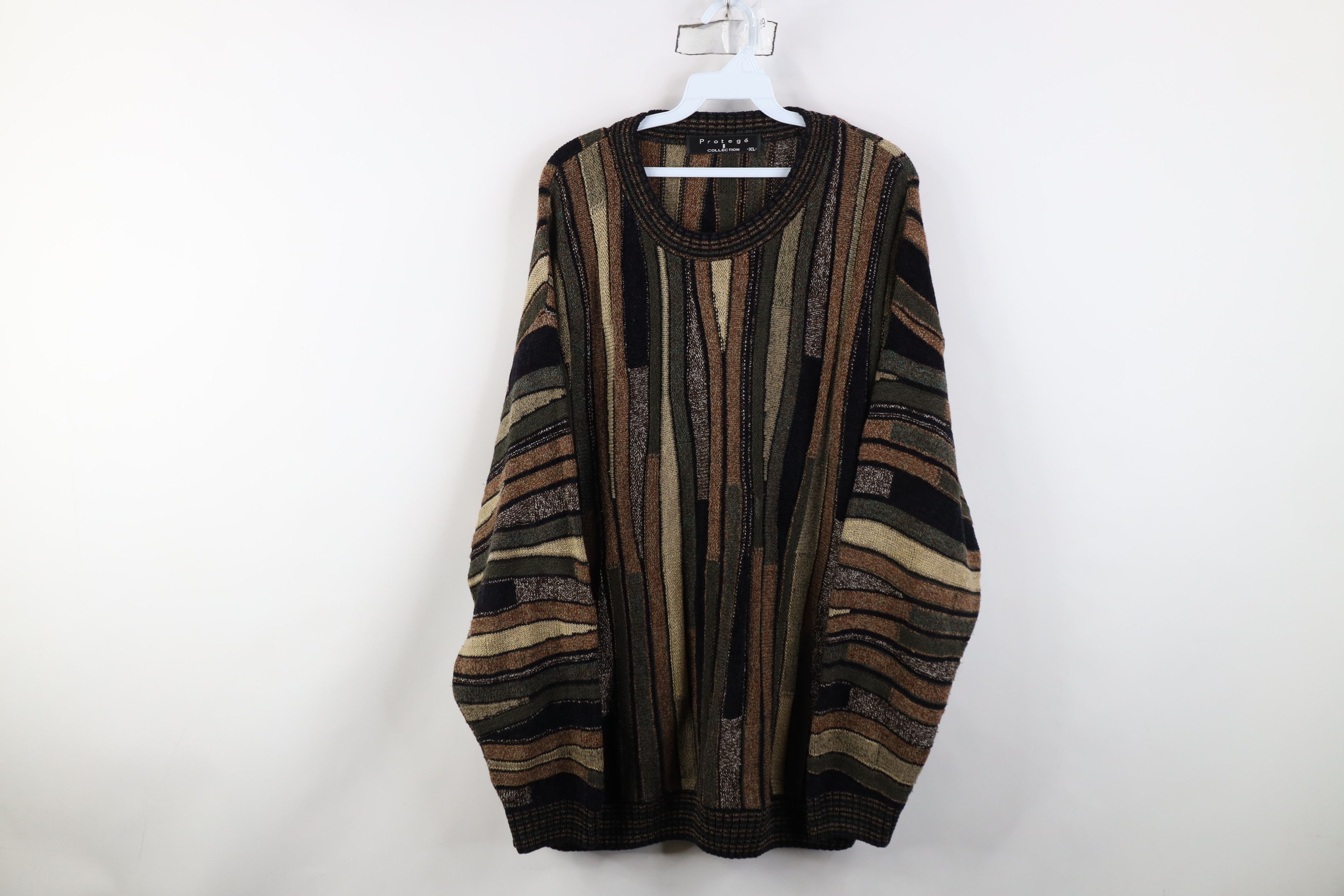 Vintage Vintage 90s Coogi Style Knit Crewneck Sweater Earth Tone Size US XL / EU 56 / 4 - 1 Thumbnail