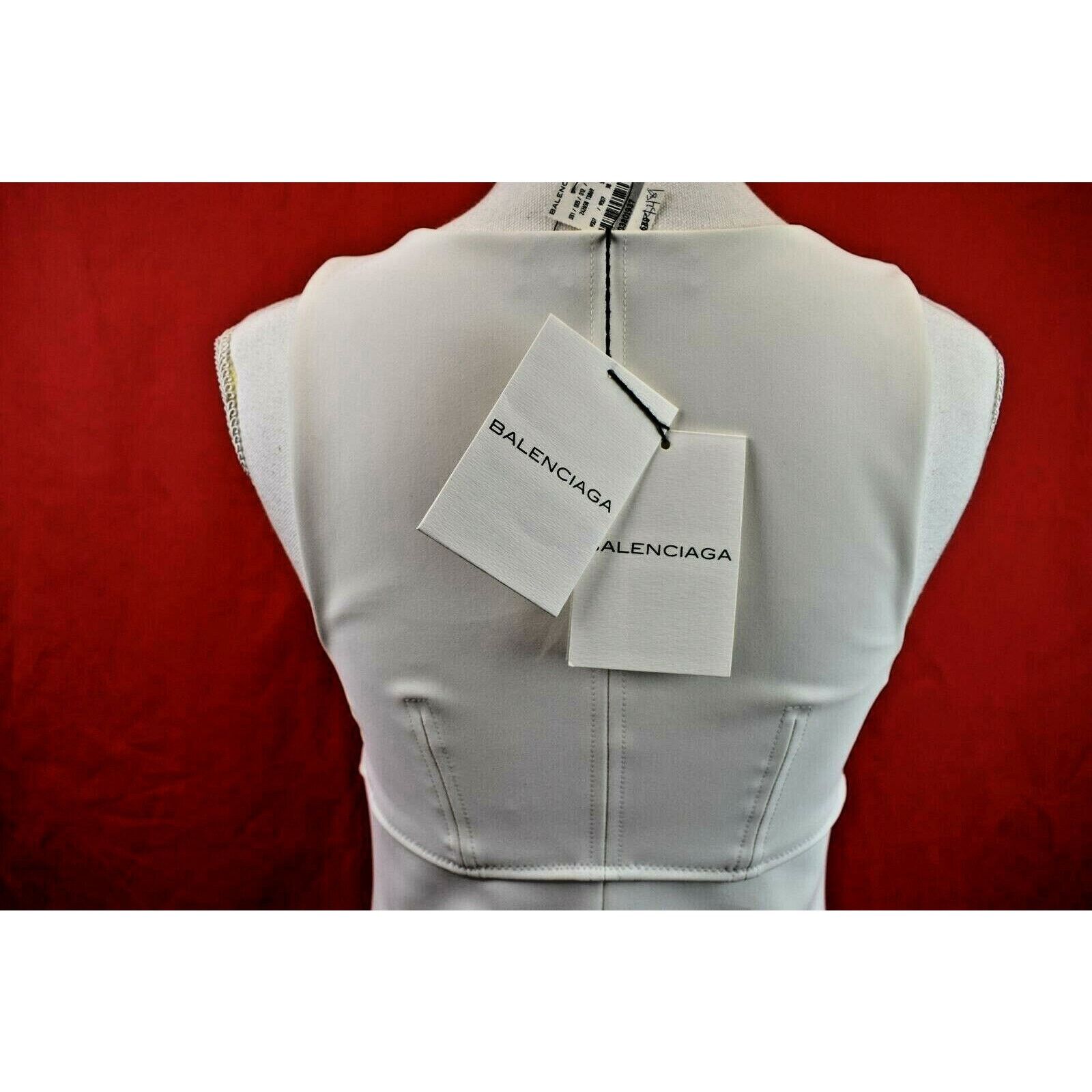 Balenciaga BALENCIAGA WHITE SLEEVELES SQUARE NECK DRESS 38 FRANCE $689 Size S / US 4 / IT 40 - 8 Thumbnail