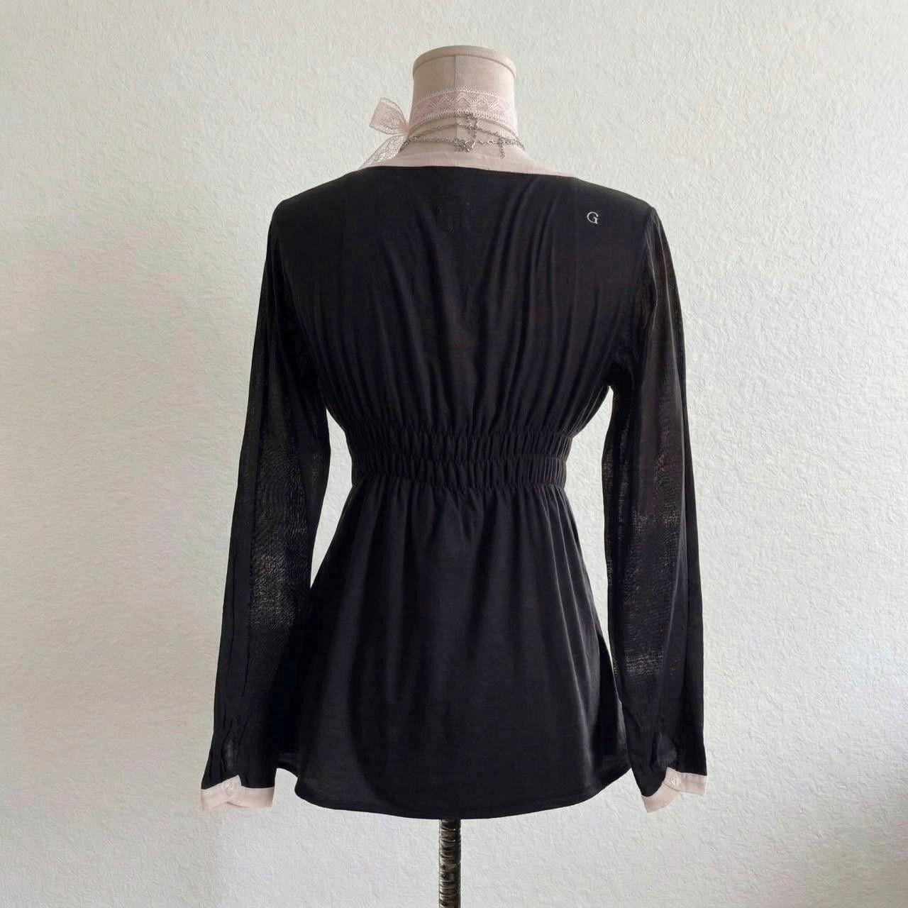 Vintage Black longsleeve blouse, cinched elasticated waist, Comma Size S / US 4 / IT 40 - 3 Thumbnail