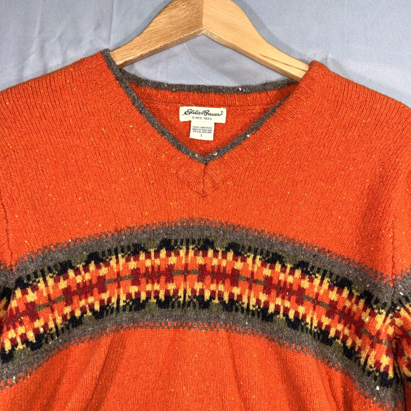 Eddie Bauer Eddie Bauer Sweater Womens Large Orange Lambswool Fair Isle V Neck Pullover Size L / US 10 / IT 46 - 5 Thumbnail