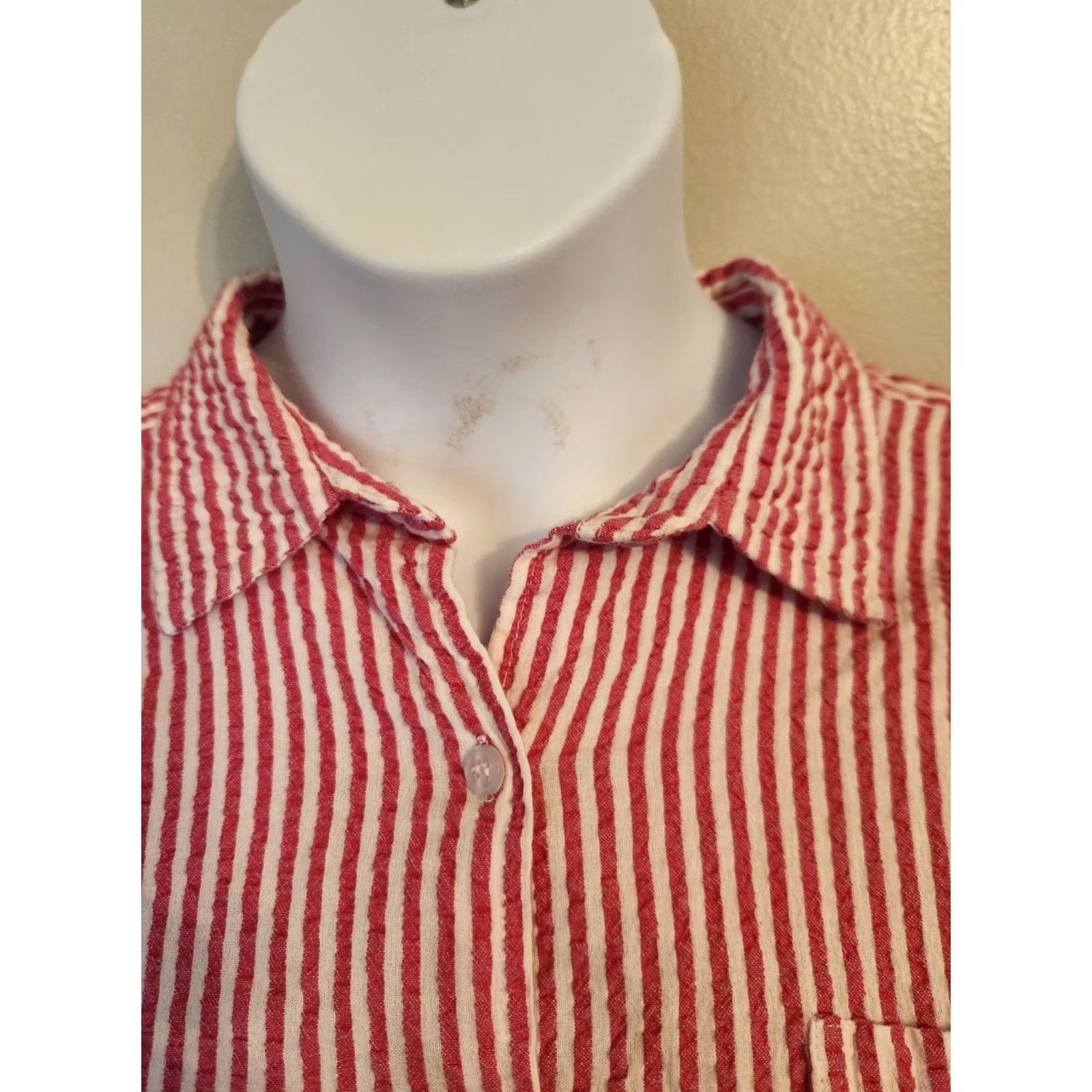 Vintage Woman Within Shirt M Womens Hot Pink Striped Short Sleeve Top Shirt Sz M Size M / US 6-8 / IT 42-44 - 2 Thumbnail