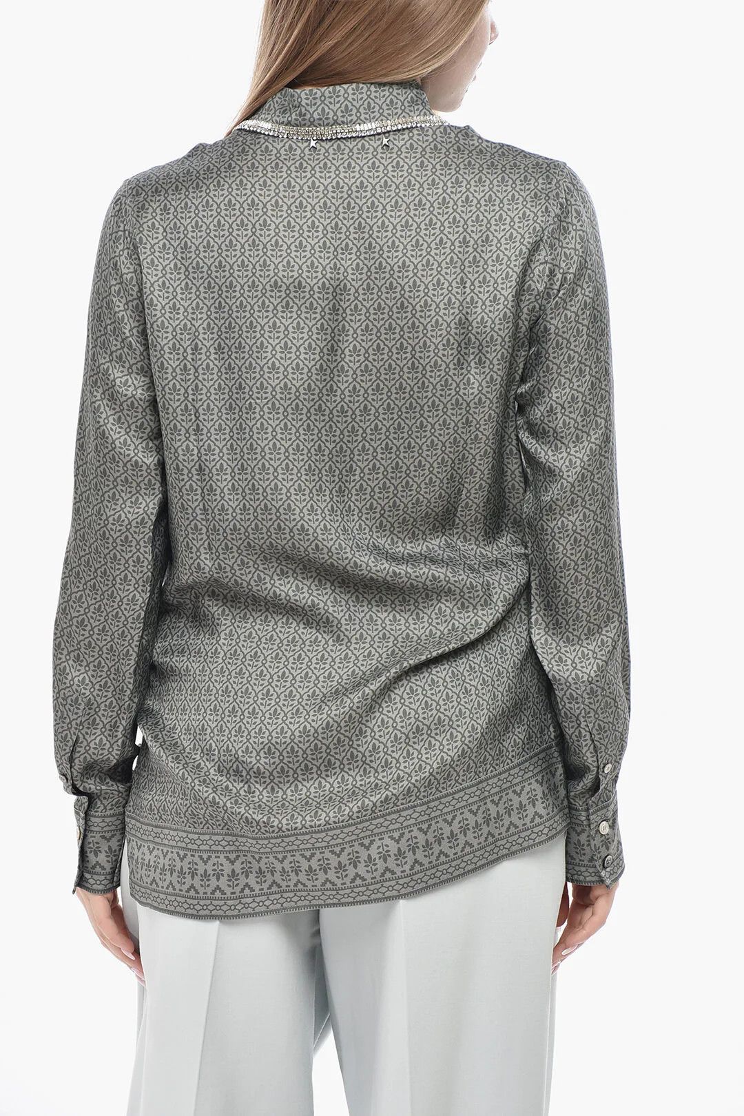 Golden Goose og1mm0426 Floral Satin Blouse in Grey Size M / US 6-8 / IT 42-44 - 2 Thumbnail