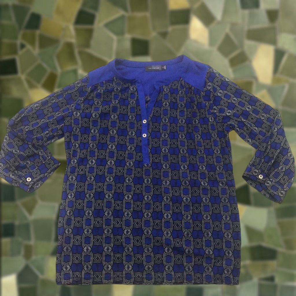 Vintage The Limited Shirt Small Blue V-Neck Long Sleeve Lightweight Geometric Blouse Womens Size S Size S / US 4 / IT 40 - 1 Thumbnail