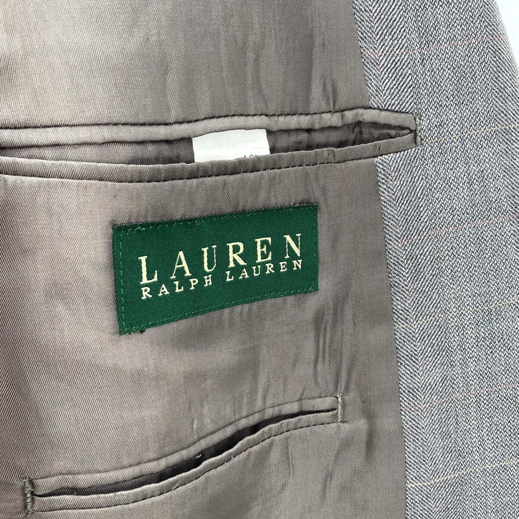 Ralph Lauren VINTAGE Lauren Ralph Lauren Blazer Mens 46L Gray Plaid Wool Two-Button LRL Sport Coat Dressy Formal Wedding Biz Mens Size 46R - 5 Thumbnail
