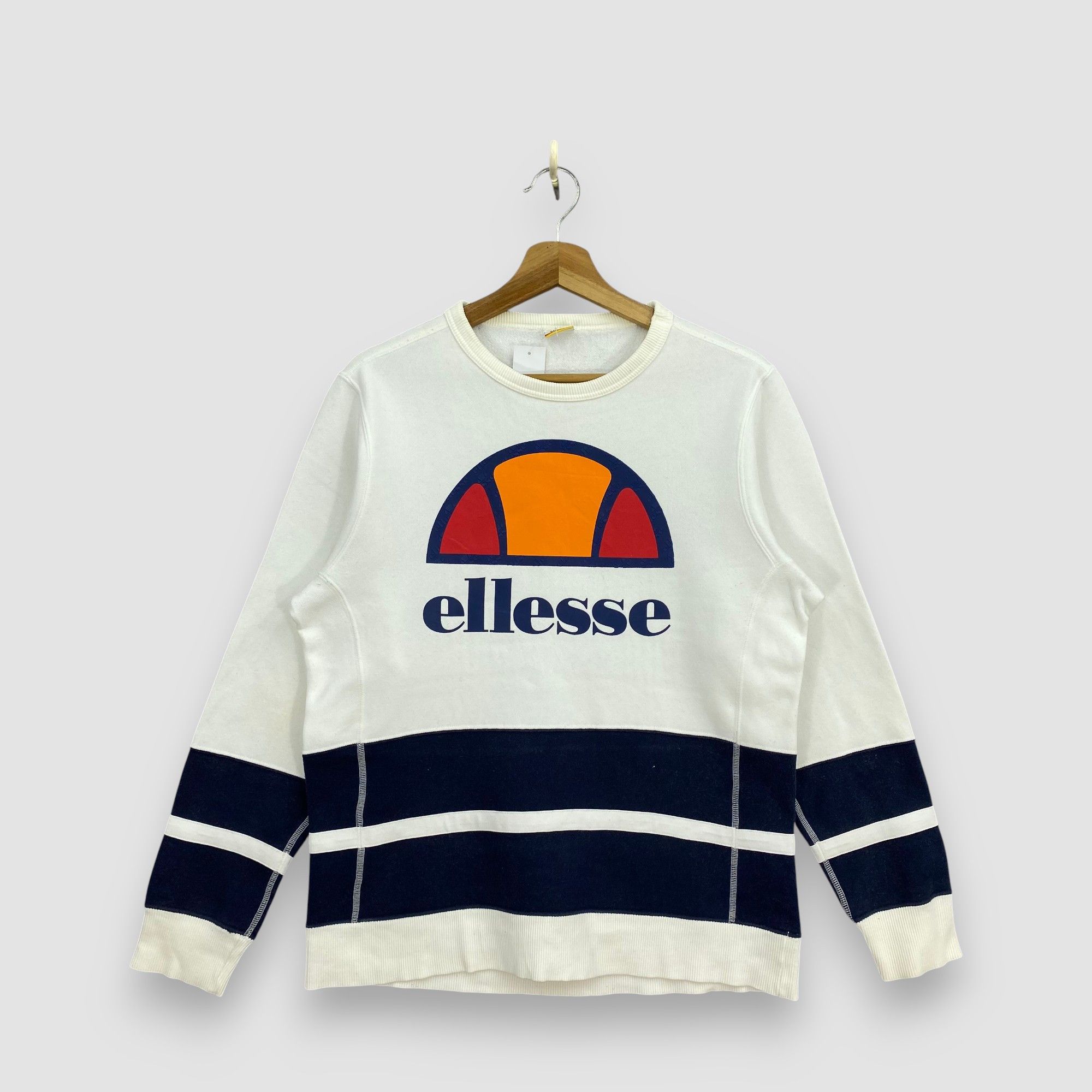Ellesse Vintage 90s Ellesse Striped Sweater Spellout Logo Jumper Size S / US 4 / IT 40 - 1 Thumbnail