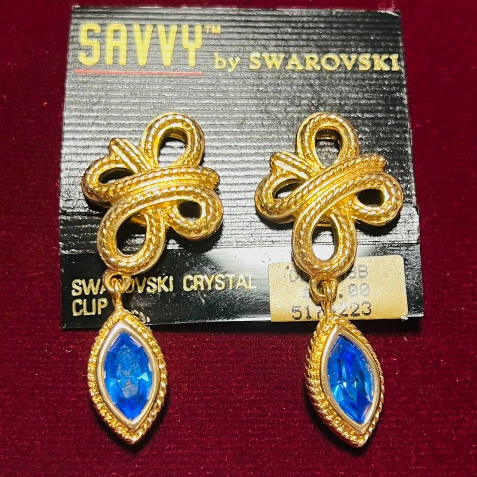 Swarovski Vintage Swarovski Knot Blue Crystal Drop Clip Earrings Size ONE SIZE - 4 Thumbnail