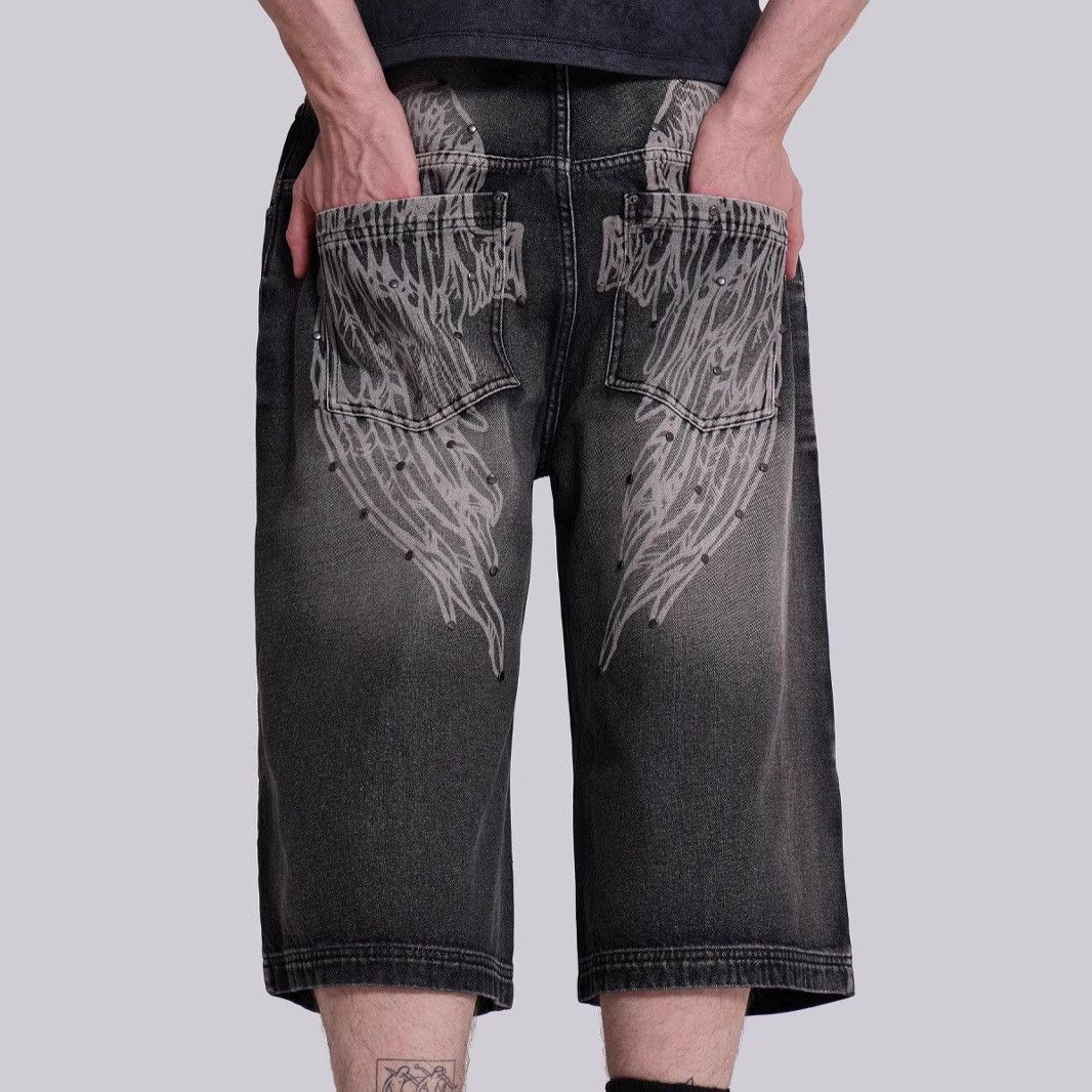 Japanese Brand Retro gradient printed wide leg denim shorts Size US 32 / EU 48 - 4 Thumbnail