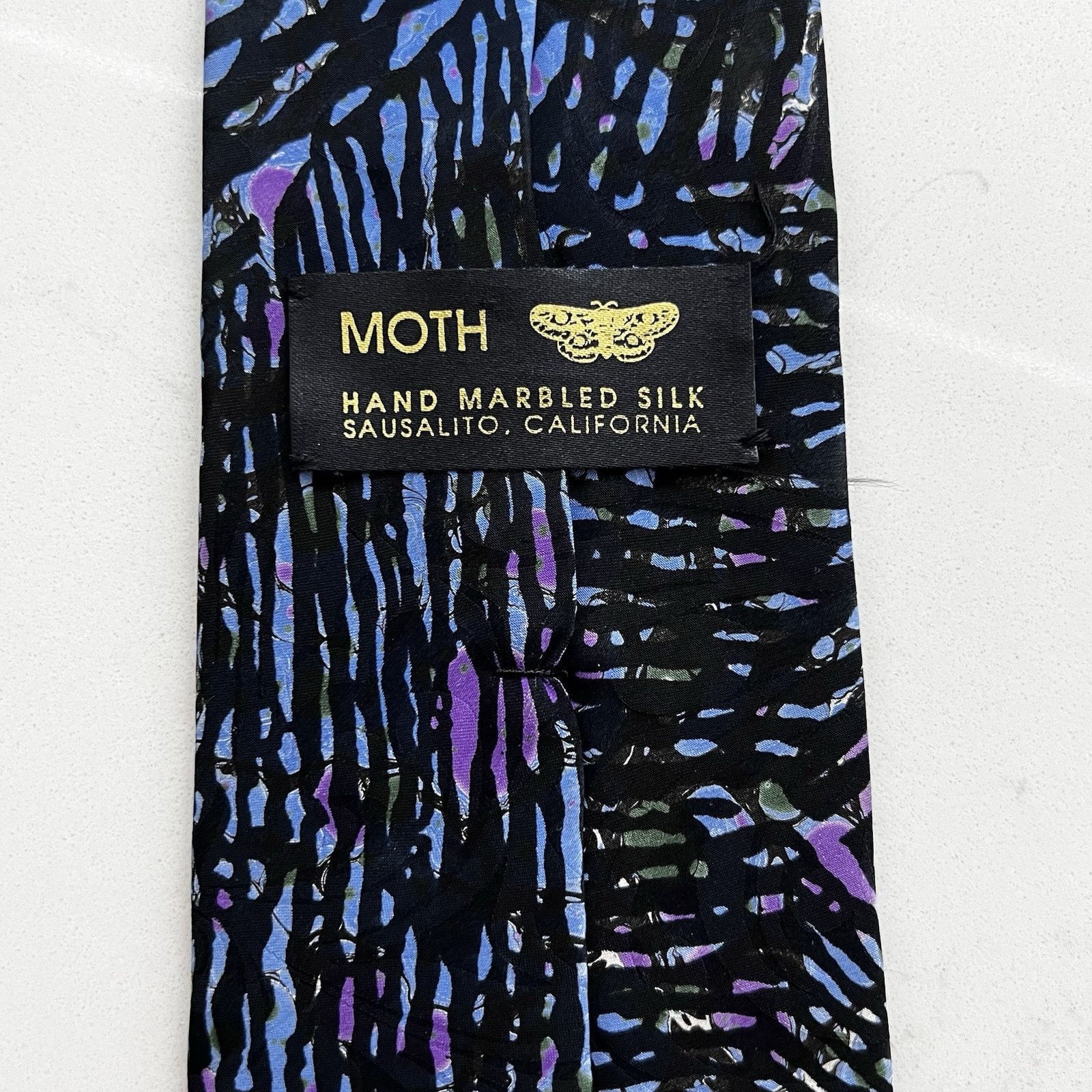 Other Moth Hand Marbled Silk Tie Corpcore Art Watercolor Abstract Size 34 - 1 Thumbnail