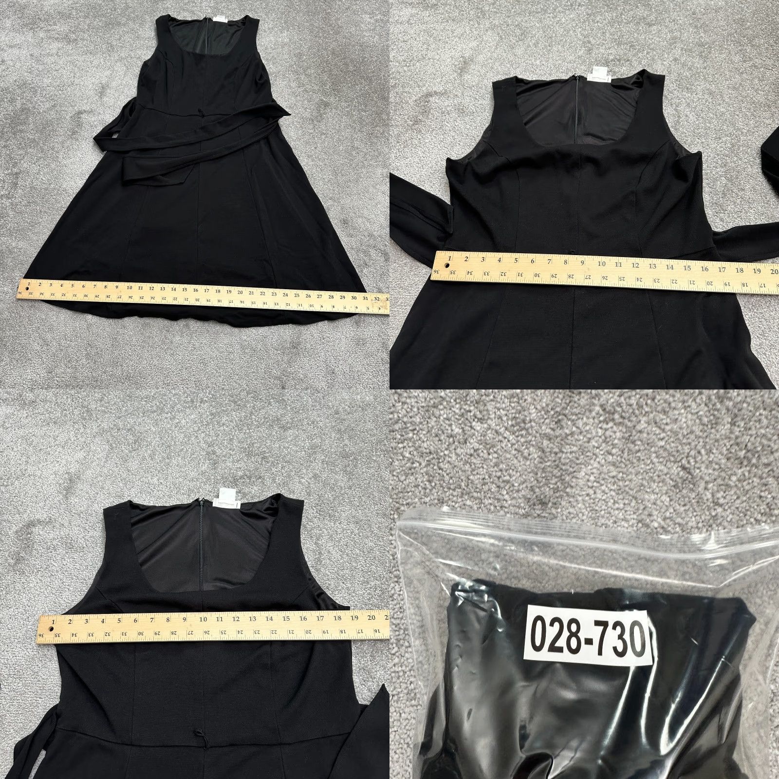 Vintage Kate Hill Dress Womens 14 Black Square Neck Sleeveless Belted A-Line Knee Length Size XL / US 12-14 / IT 48-50 - 8 Thumbnail