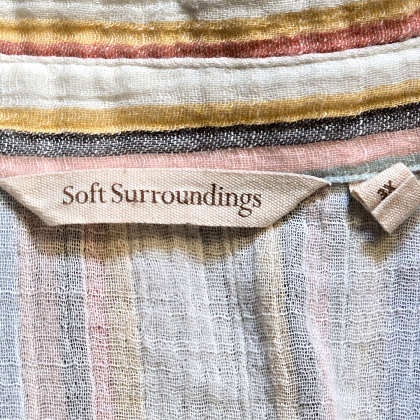 Soft Surroundings Soft Surroundings Top Blouse Women 3X Pink Blue Striped 3/4 Sleeve Button Collared Casual Shirt Redefined Size XXL / US 16-18 / IT 52-54 - 3 Thumbnail