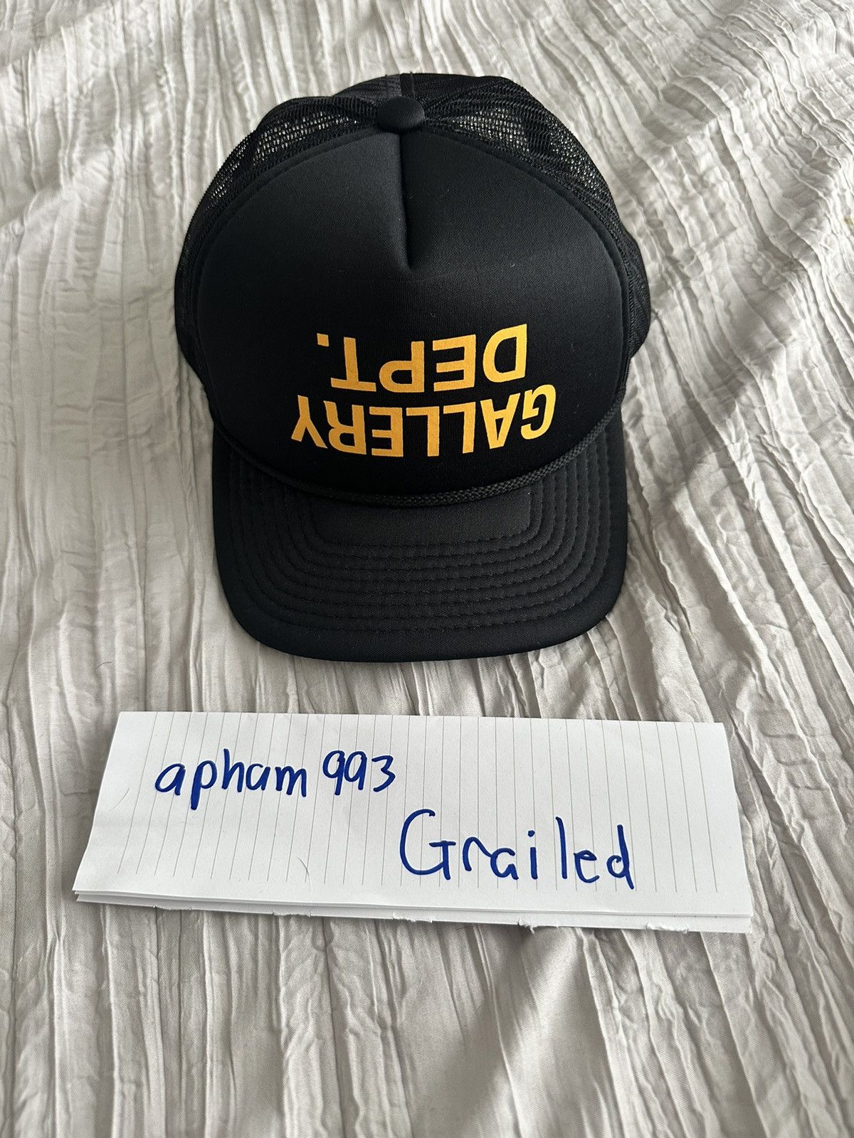 image of Gallery Dept. Upside Down Logo Trucker Hat in Black, Men's