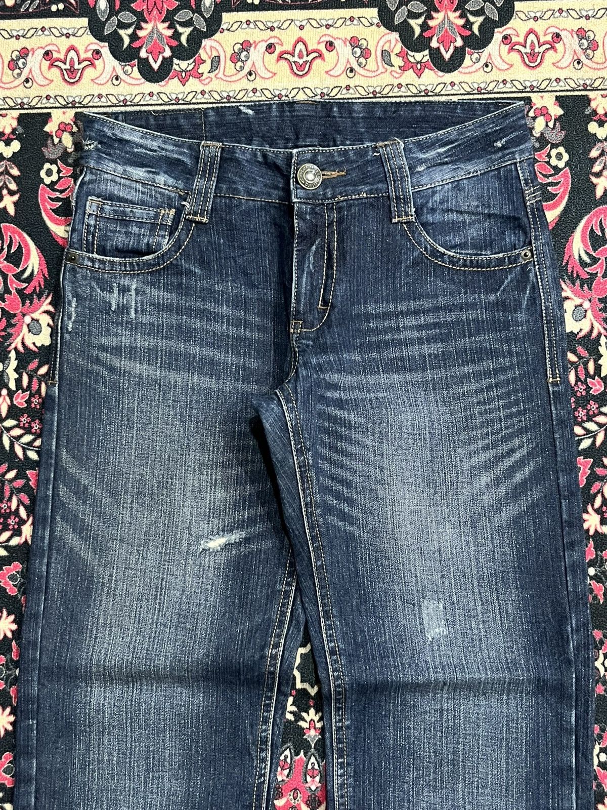 Japanese Brand Japanese Brand Dark Blue Whisker Straight Leg Jeans Size US 30 / EU 46 - 4 Thumbnail