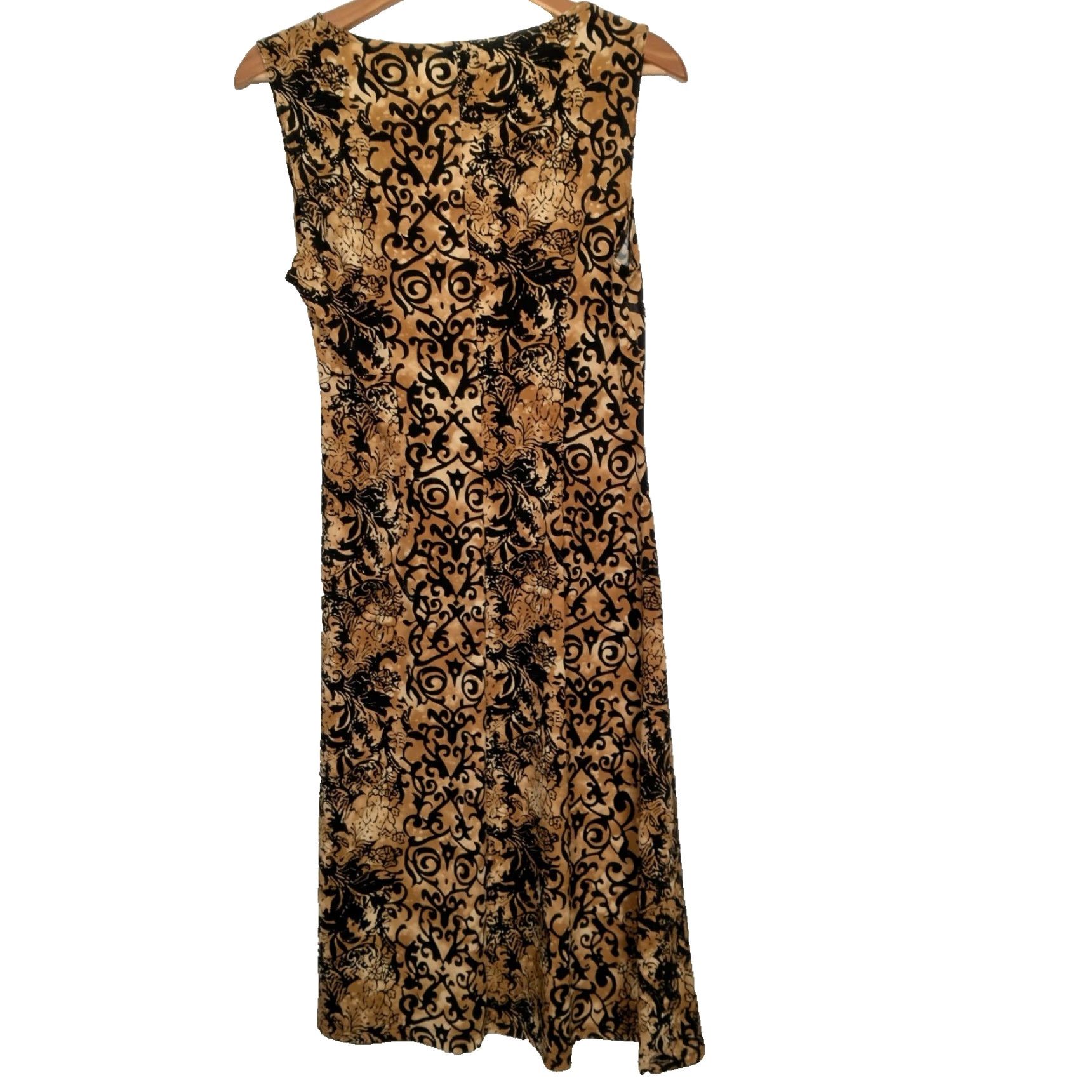 Vintage VINTAGE Connected Apparel Dress Midi Sleeveless V Neck Brown Black Tuscan 12 Women's Polyester Stretch Slimming Reused? Size XL / US 12-14 / IT 48-50 - 2 Thumbnail