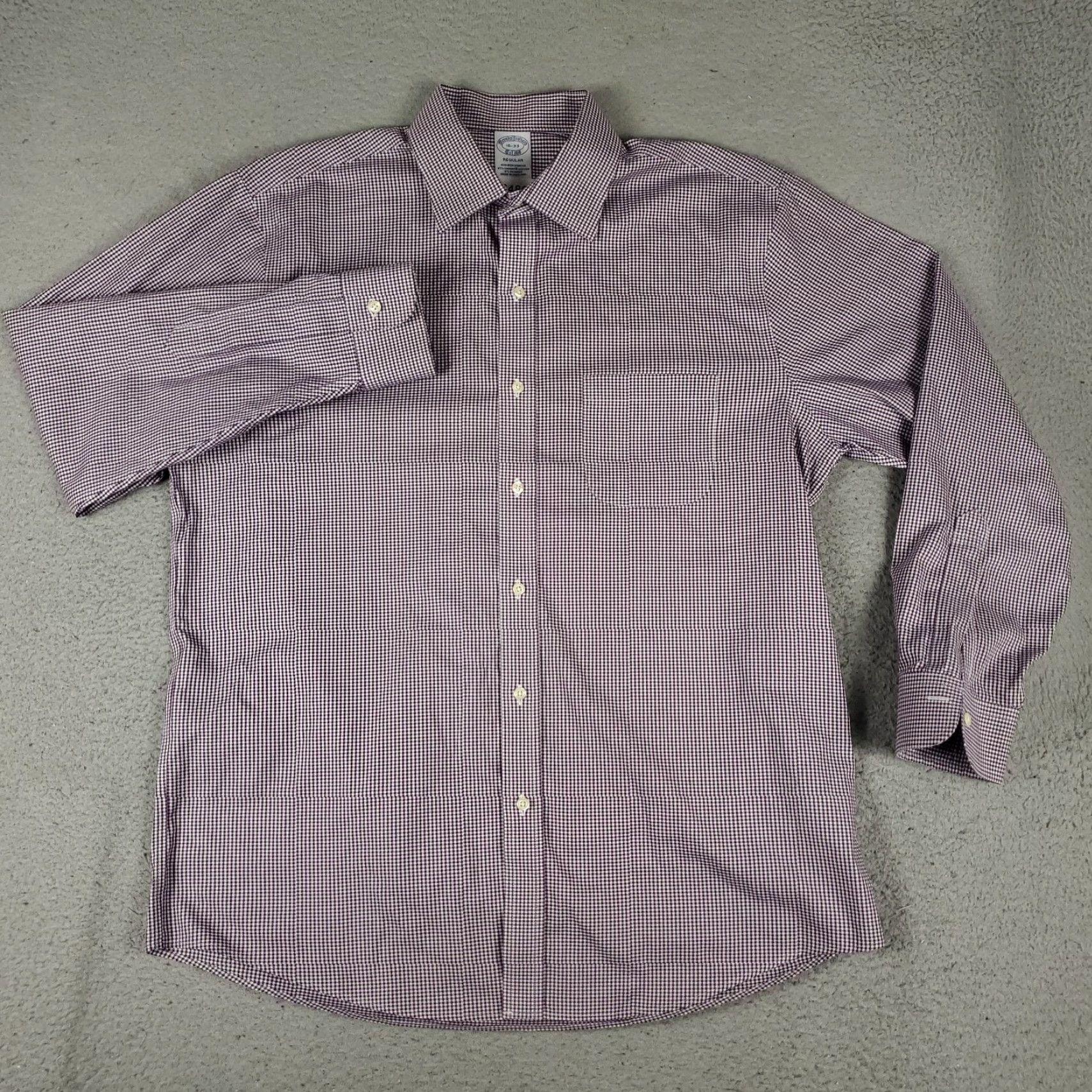 Brooks Brothers Brooks Brothers Shirt Mens 16 Purple Check Dress Button Up Long Sleeve Size 42R - 2 Thumbnail