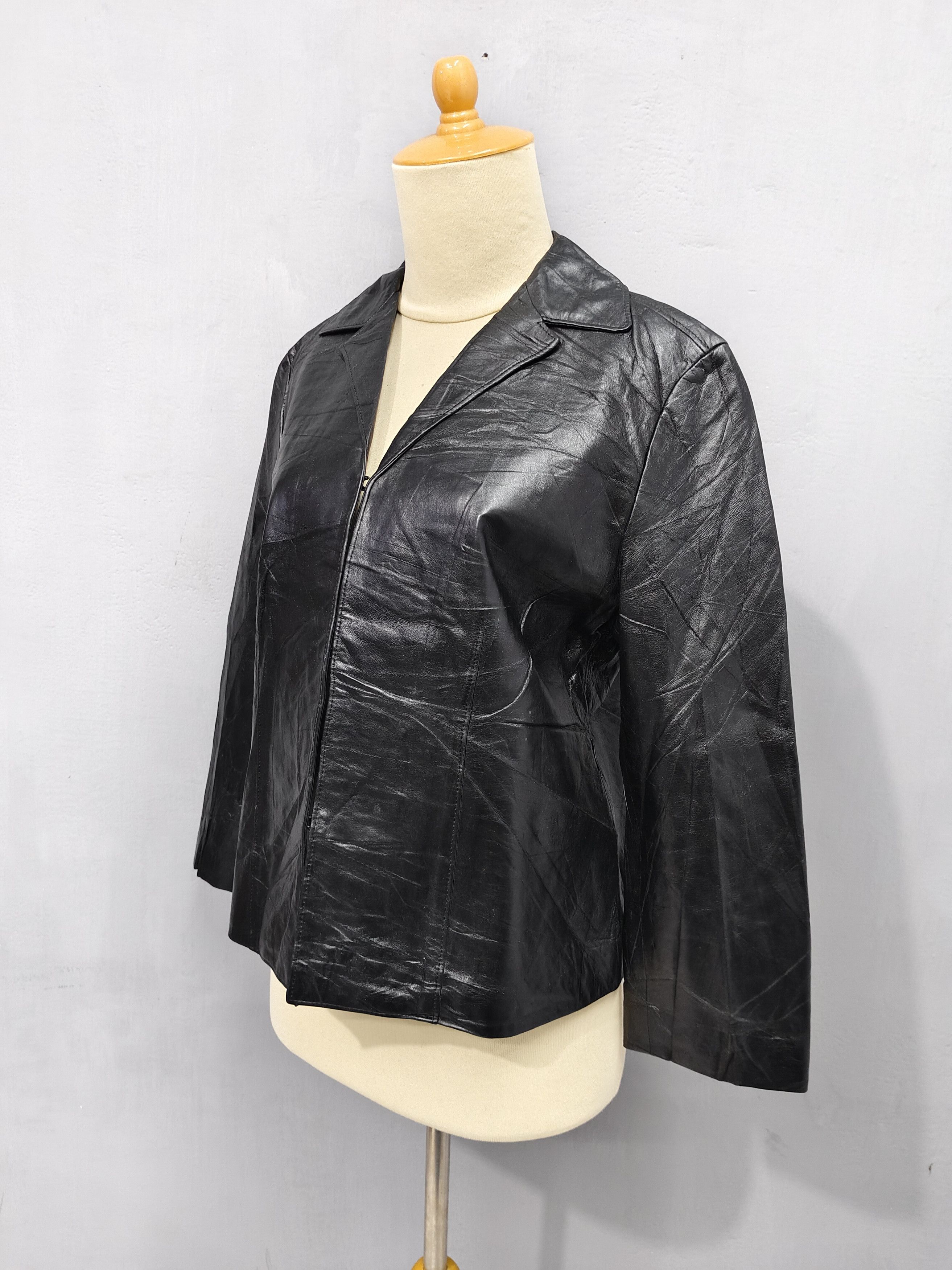DKNY 90s DKNY- Y2K Oversize Boxy Lambskin Minimal Leather Jacket Size L / US 10 / IT 46 - 3 Thumbnail