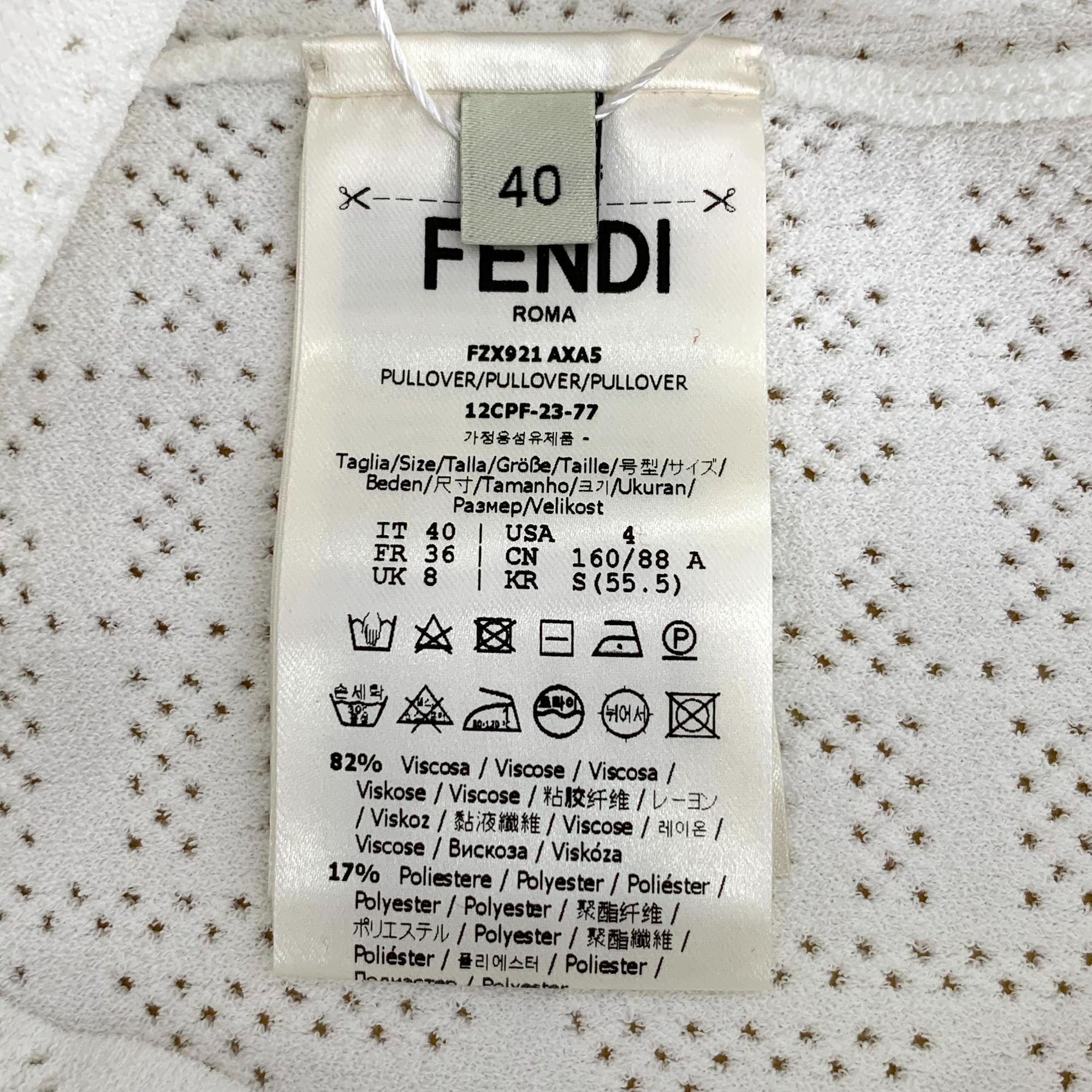 Fendi Fendi White Perforated Logo Long Sleeve Top High Collar Wome Size S / US 4 / IT 40 - 7 Thumbnail