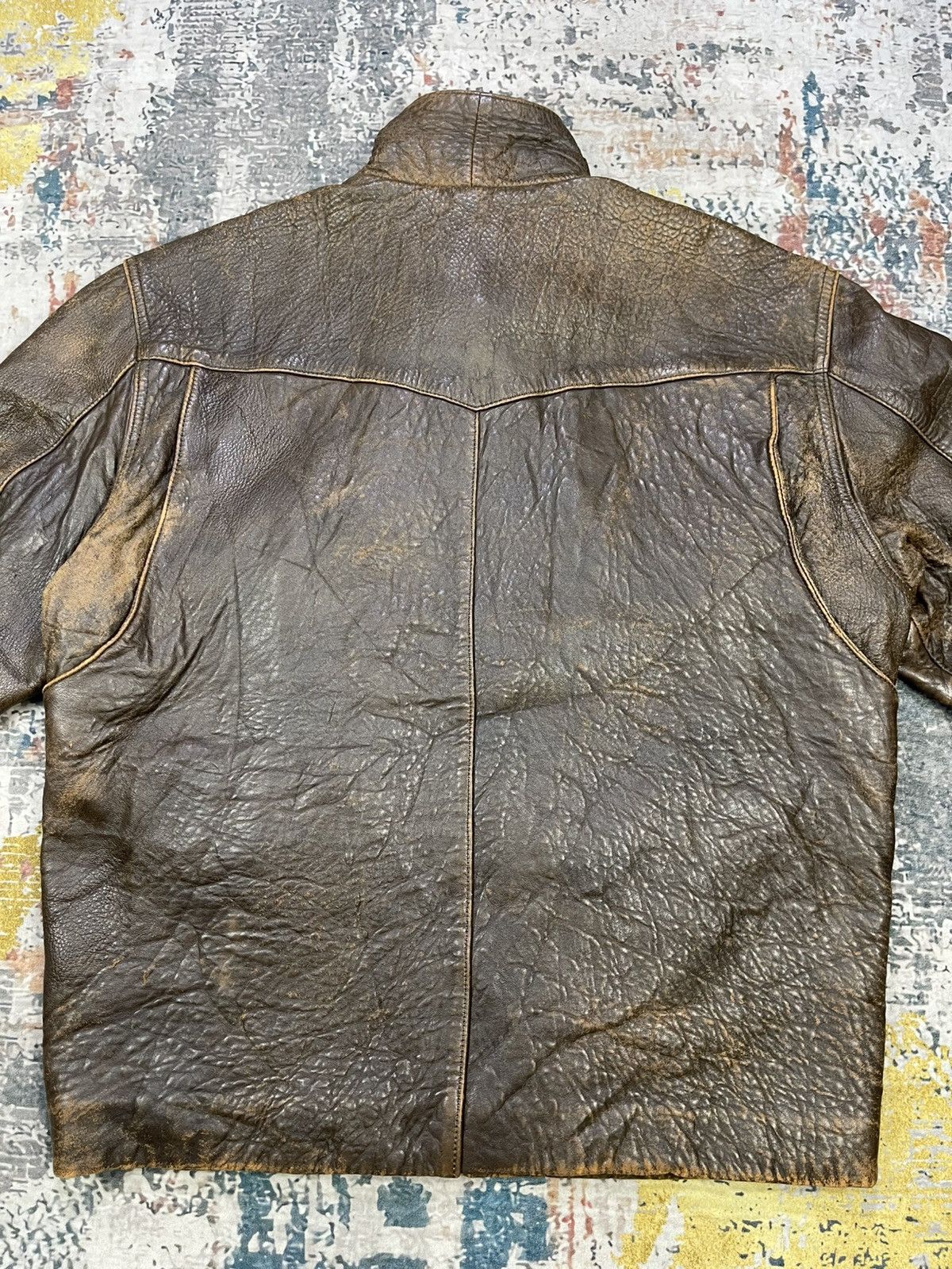 Genuine Leather Vtg Composition Distressed Lamb Skin Leather Jacket Size US L / EU 52-54 / 3 - 2 Thumbnail