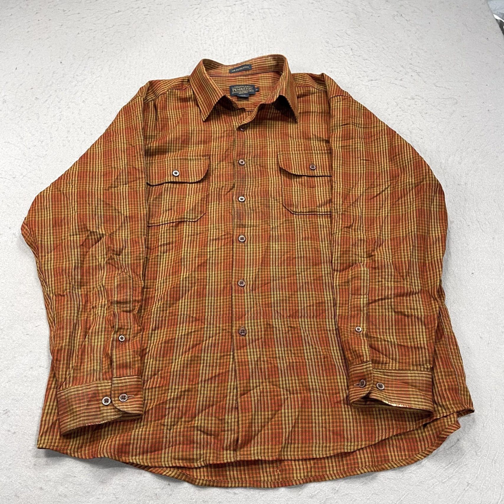 Pendleton VINTAGE Pendleton Shirt Mens XL Orange Plaid Pockets 100% Wool USA 90s Size US XL / EU 56 / 4 - 2 Thumbnail