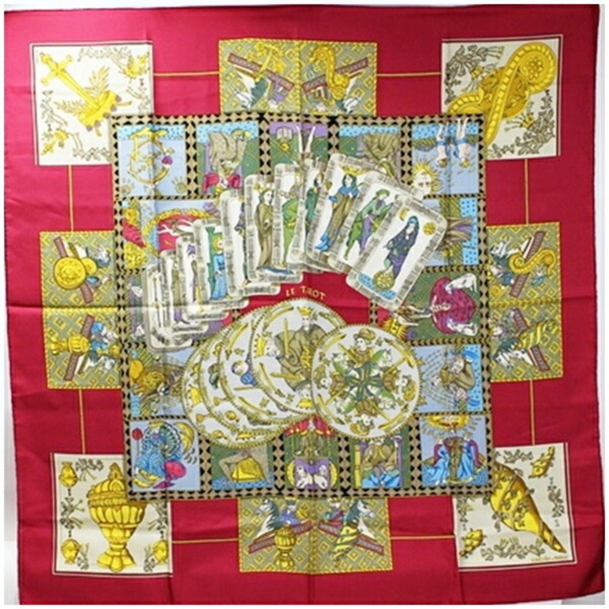image of Hermes Scarf Muffler Carre90 Le Tarot Tarot Card Wine X Multicolor Ladies in Black, Women's