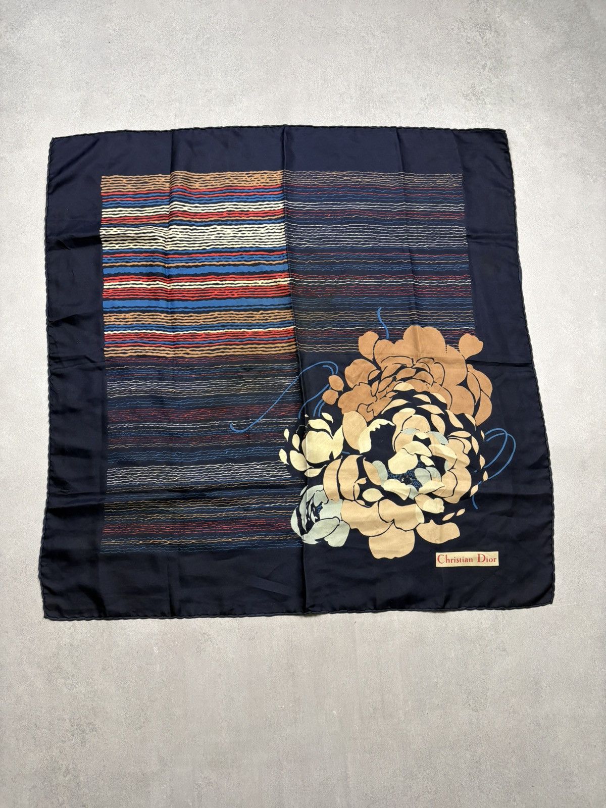 Christian Dior Monsieur Vintage Christian Dior Silk Scarf Floral Navy 76x76 Square Size ONE SIZE - 1 Thumbnail