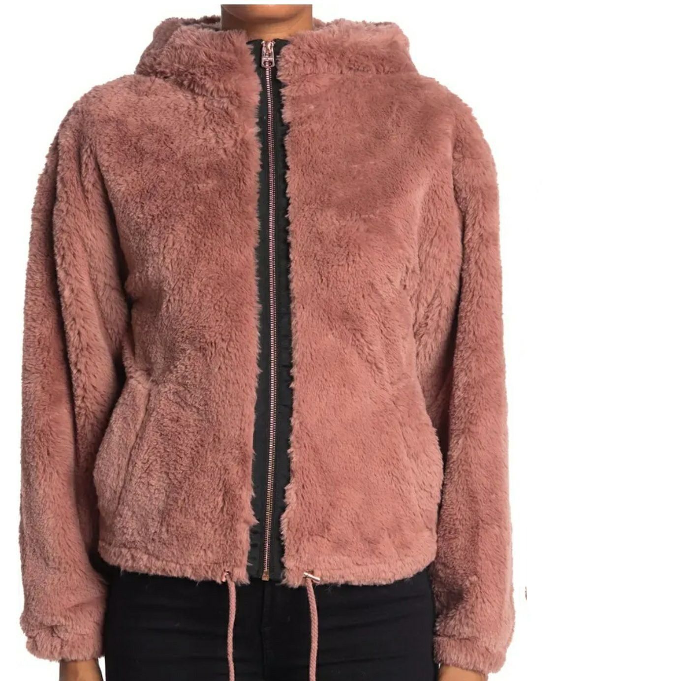 Lucky Brand Lucky Brand L Womens Pink Faux Fur Hooded Jacket Rose Gold Z Size L / US 10 / IT 46 - 2 Thumbnail