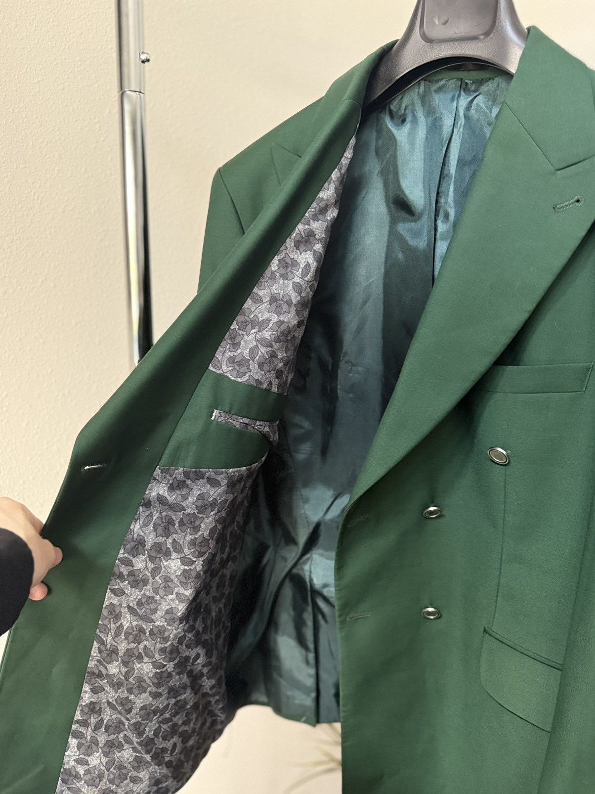 Other Forest Green Double Breasted Suit Italian Wool Blend Size 46 Size 46R - 3 Thumbnail