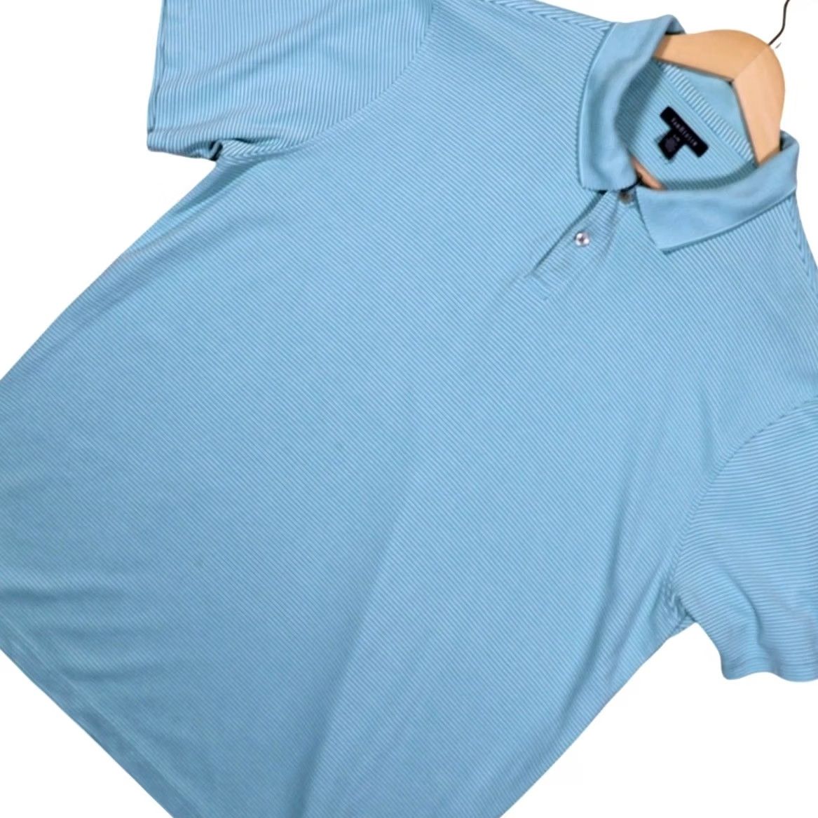 Van Heusen Van Heusen Mens Large Light Blue Stripe Golf Polo Shirt Short Sleeve Size US L / EU 52-54 / 3 - 3 Thumbnail