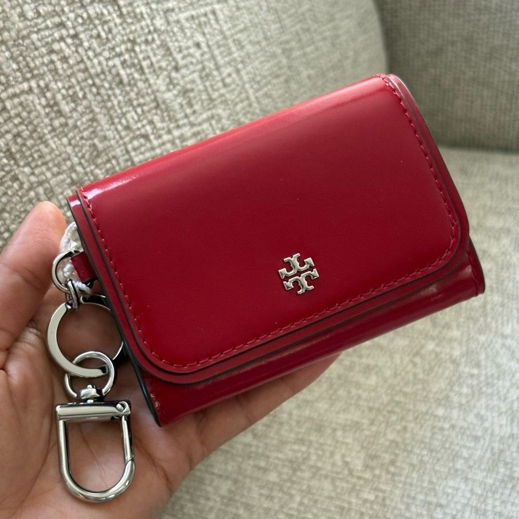 Tory Burch New TORY BURCH EMERSON PATENT FLAP CARD CASE WARM RED Size ONE SIZE - 7 Thumbnail
