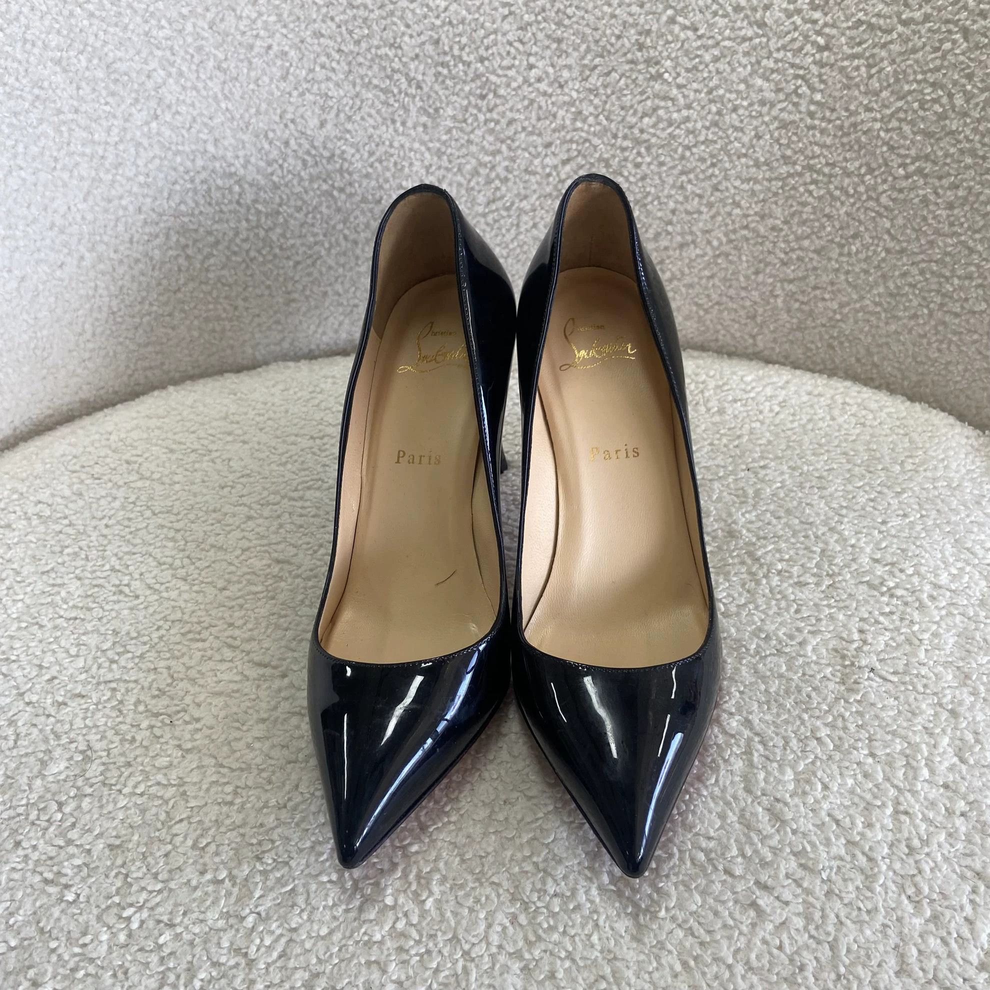 Christian Louboutin CL Black Pointed Toe Red Sole Pumps 37.5 Size US 7 / IT 37 - 2 Thumbnail