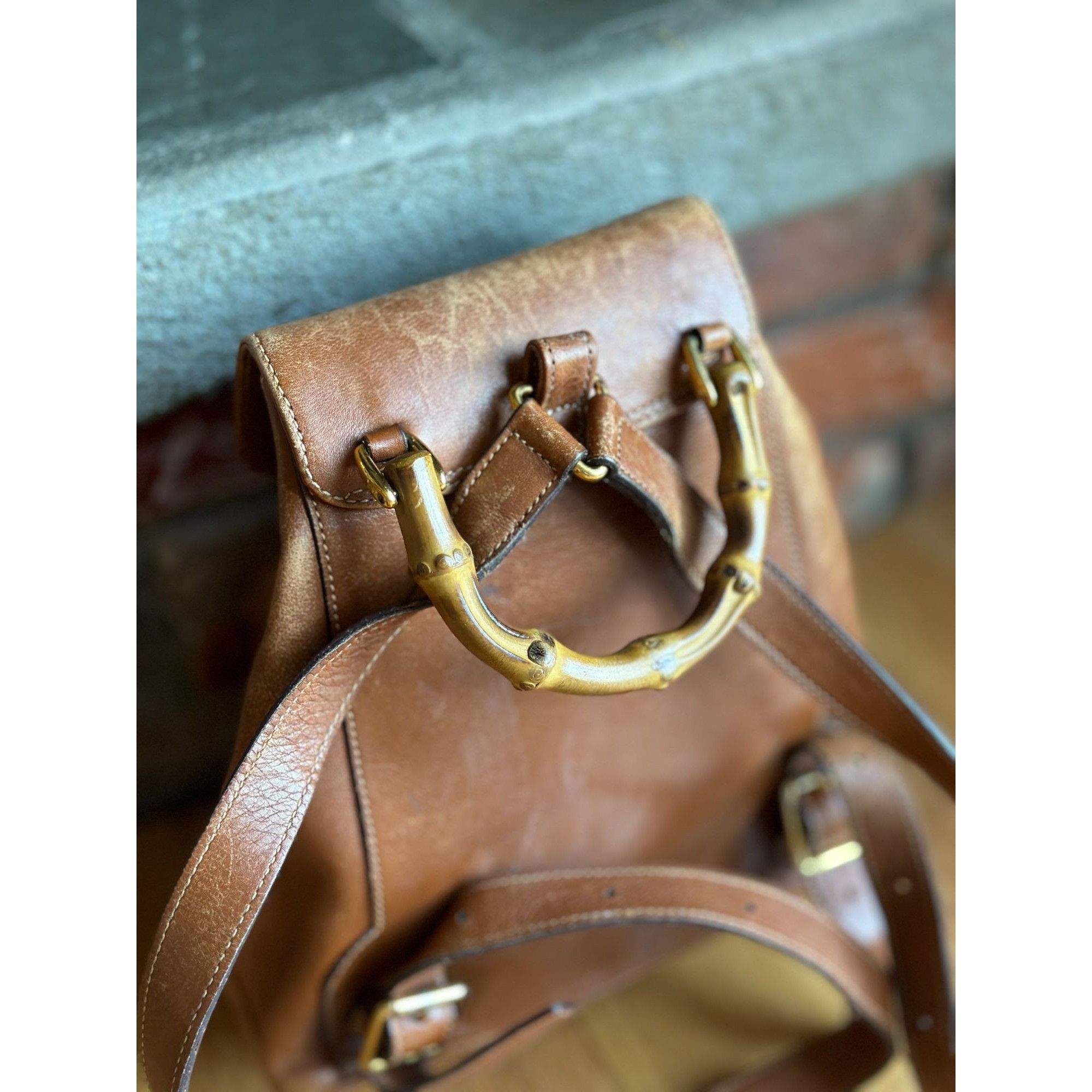 Gucci AUTH GUCCI BAMBOO BACKPACK BROWN LEATHER - Z0940 Size ONE SIZE - 6 Thumbnail