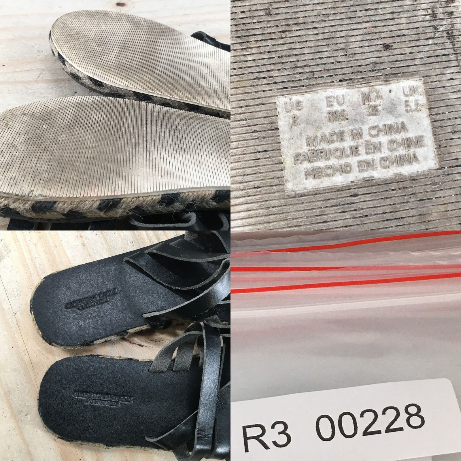 Vintage American Eagle Sandal Womens 8 Black Strappy Espadrille Flats Toe Loop Casual Shoes Size US 8 / IT 38 - 9 Thumbnail
