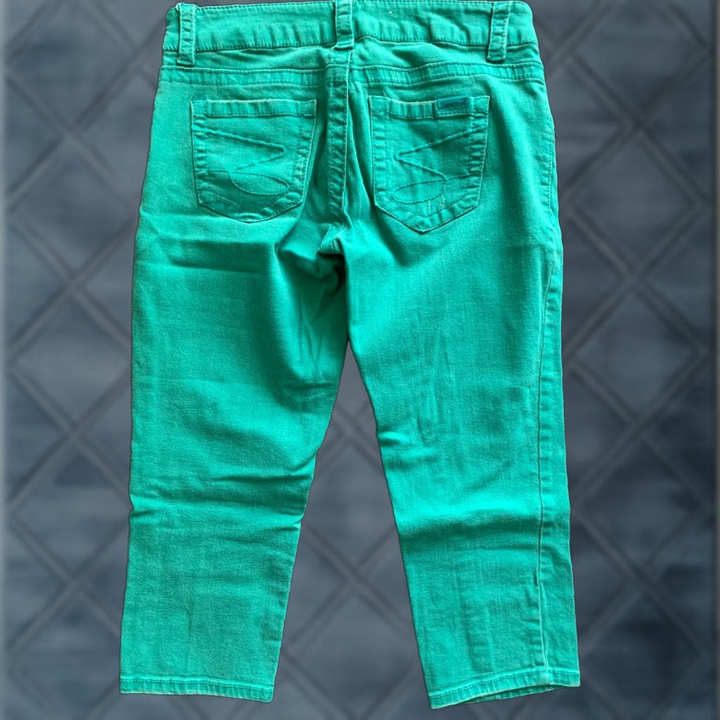 Vintage Seven 7 Capri Jeans Womens Size 6 Green Distressed Comfort Denim Regular Size 28" / US 6 / IT 42 - 1 Thumbnail