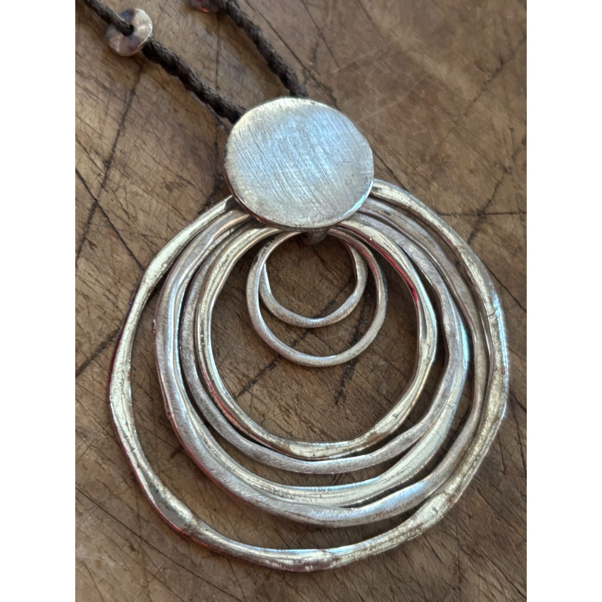 Other Silver-Tone Multi-Ring Pendant Necklace On Black Braided Co Size ONE SIZE - 7 Thumbnail