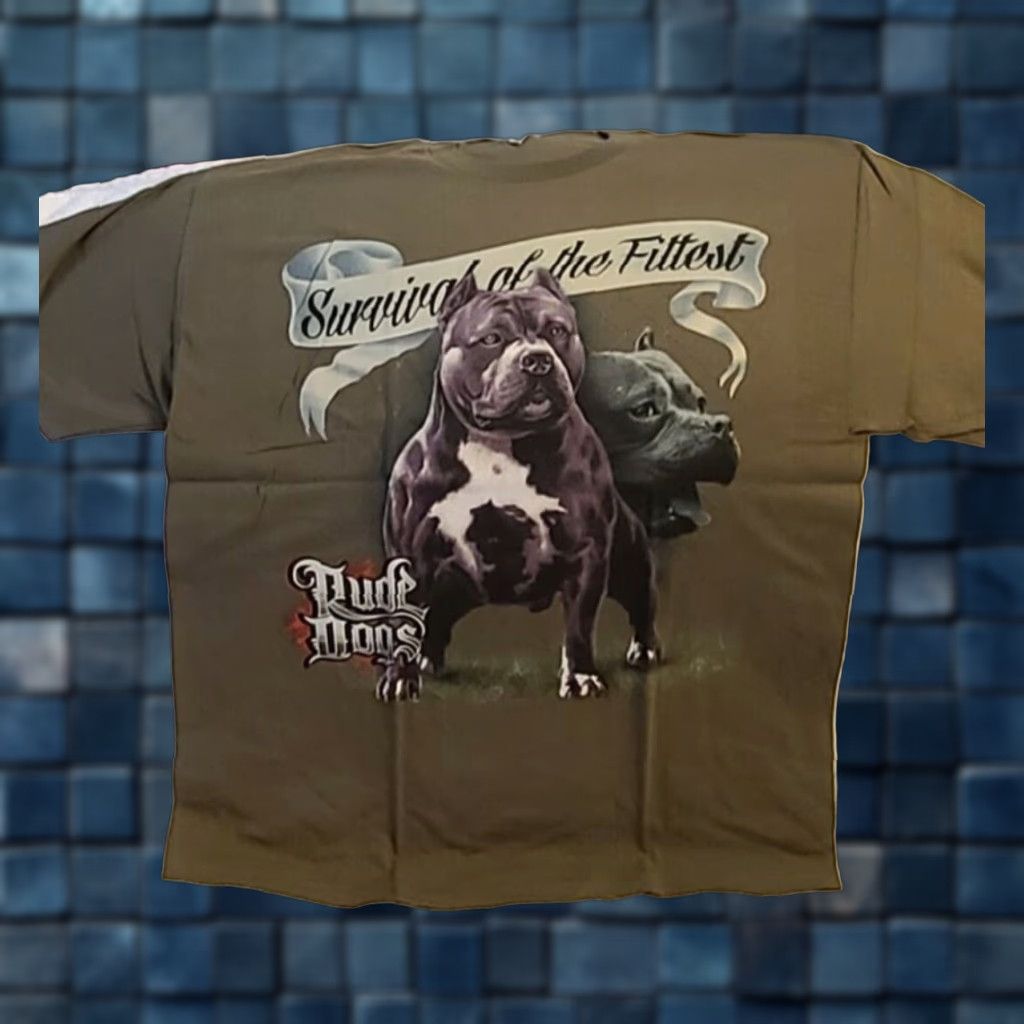 Olive PITBULL T-Shirt XL Dark Blue RUDE DOGS SURVIVAL OF THE FITTEST Graphic Tee Mens Size US XL / EU 56 / 4 - 1 Thumbnail