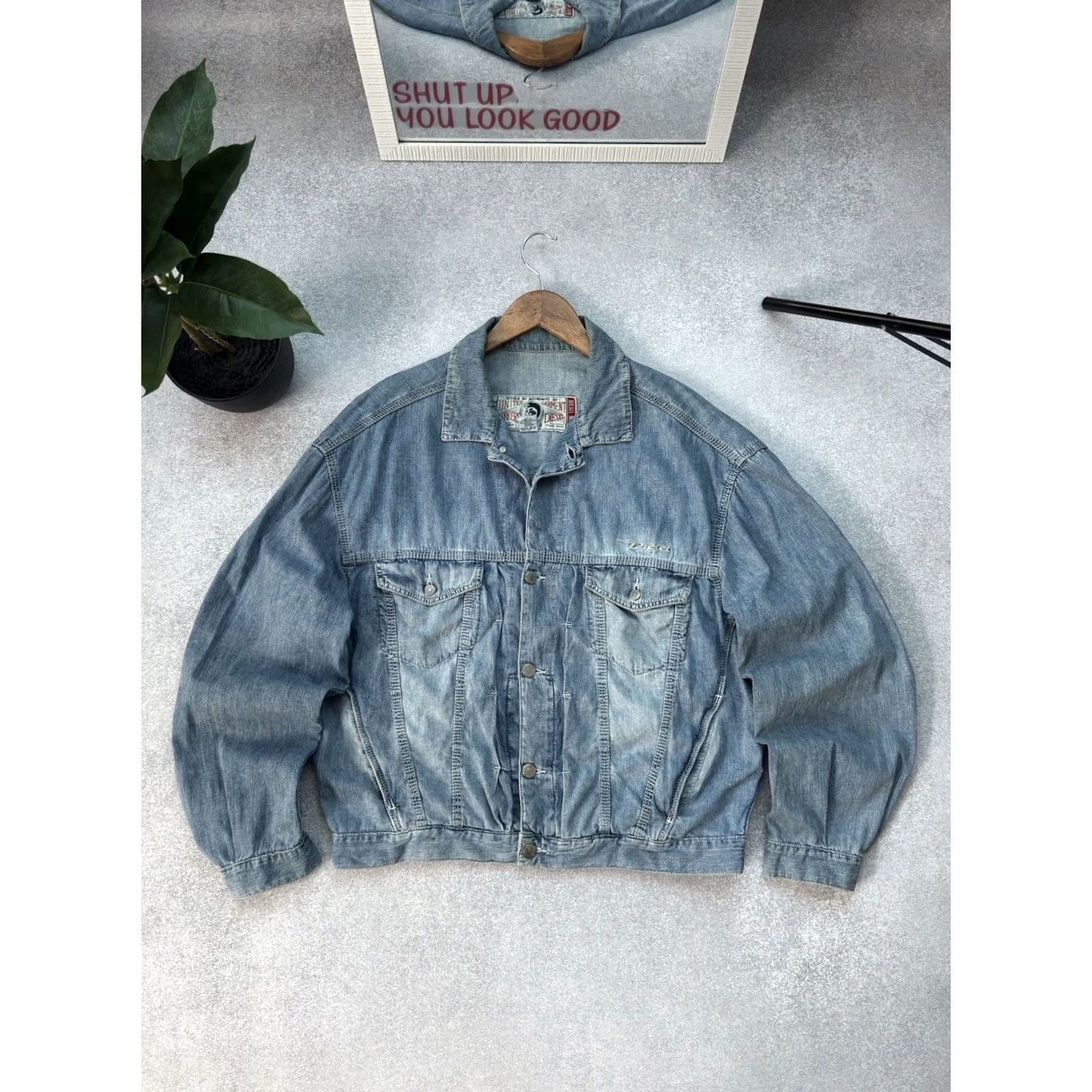 Diesel VINTAGE Diesel Jacket Shirt 90s Logo Embroidered Button Up Light Cotton Denim Men L Blue Casual Military Workwear) Size US 33 - 2 Thumbnail