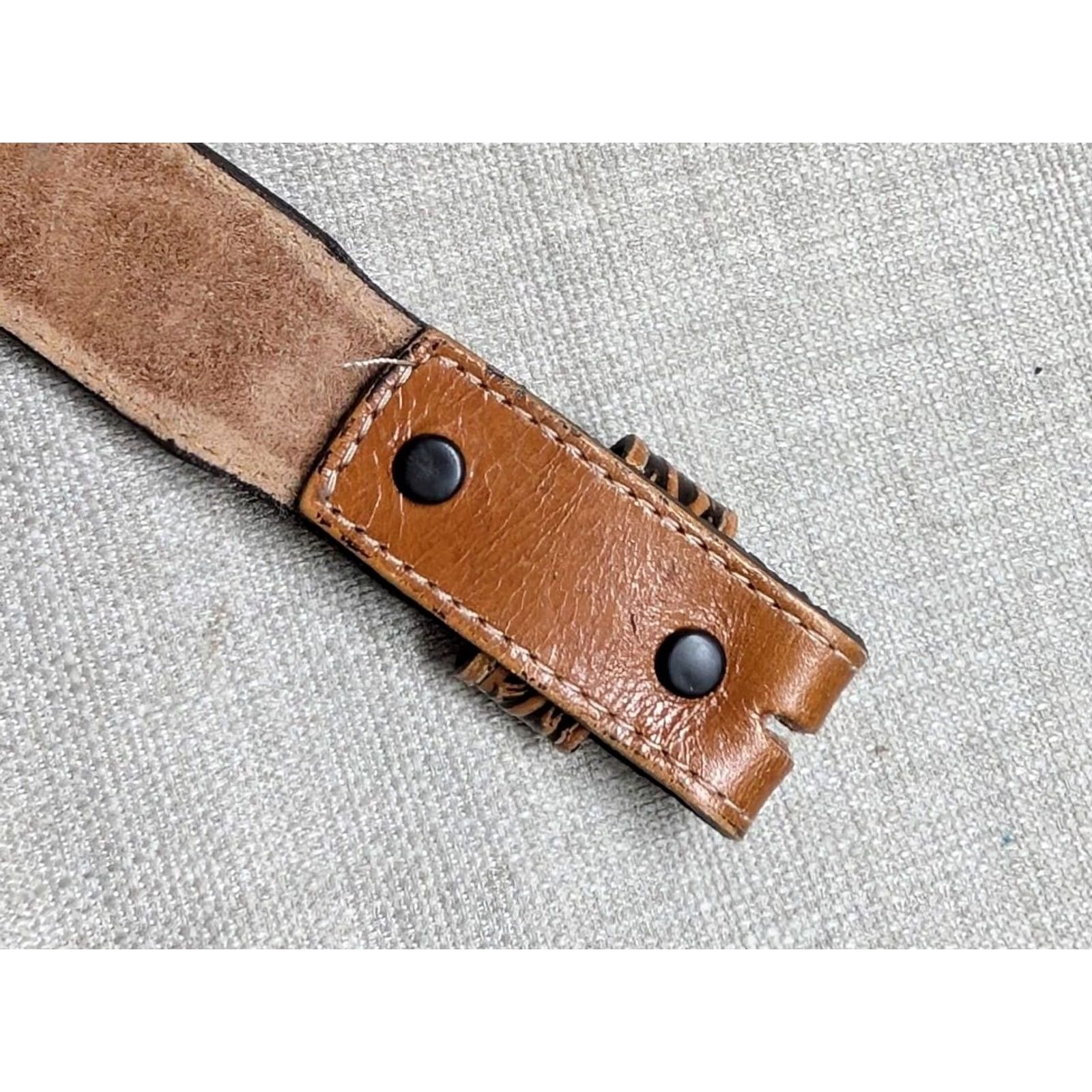 Tony Lama VINTAGE Tony Lama Belt Buckle Western Belt, Leather, 28, Brown, Floral, USA Made, Cowboy, Ranger, Full Grain Cowhide, 1-3/8" Wide, Mens Size 28 - 3 Thumbnail
