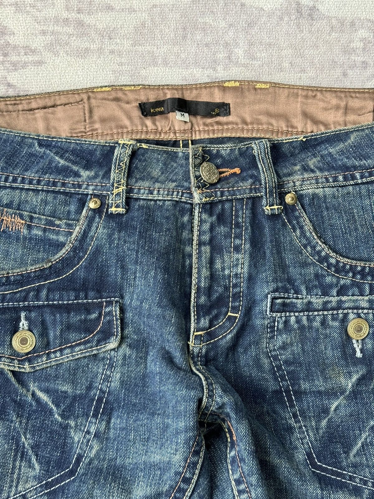 Japanese Brand Vintage Icom Super Flared Distressed Denim / GOA Ikam Style Size US 32 / EU 48 - 4 Thumbnail