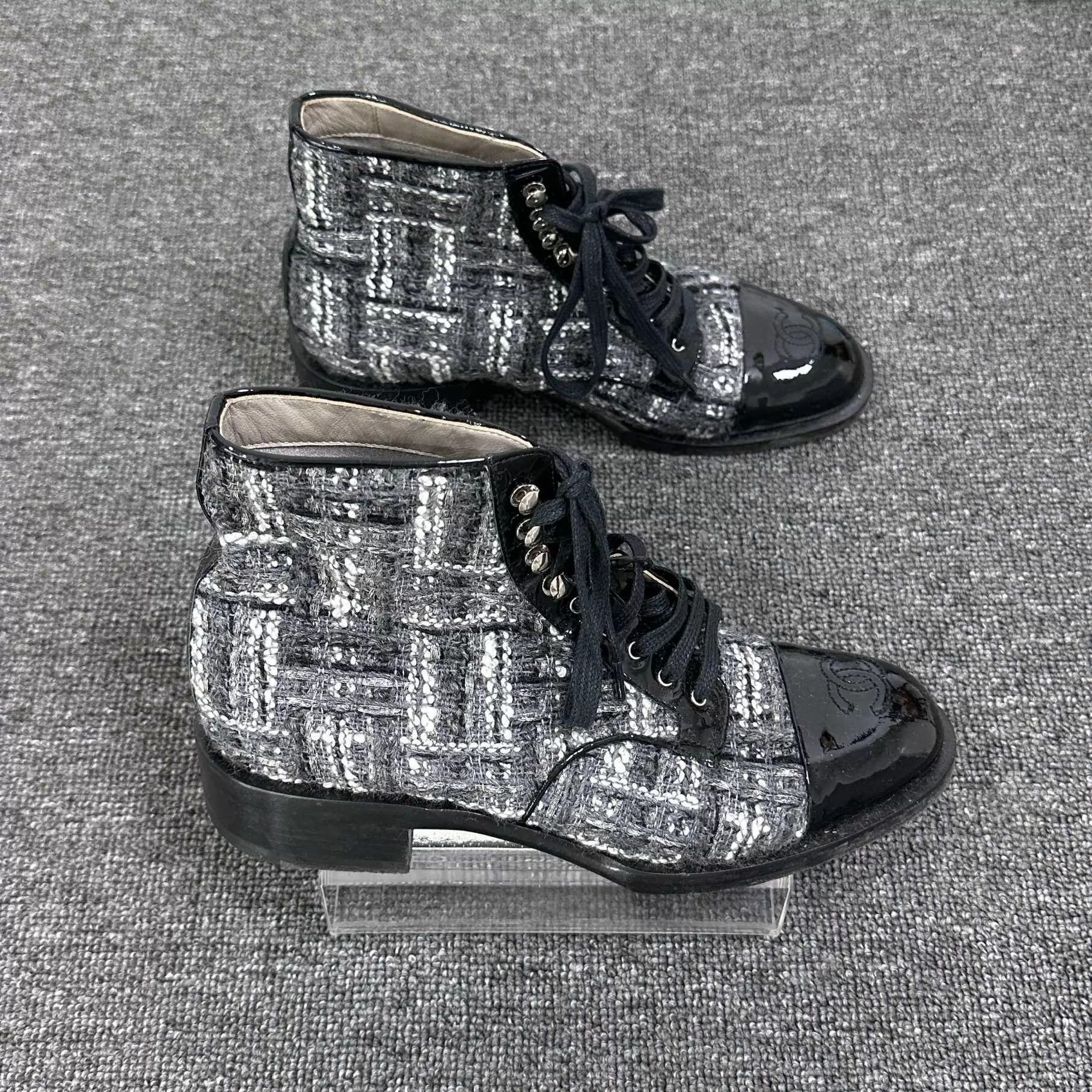 Chanel Chanel CC Woven Check Short Boots 98 New 37 Size US 6.5 / IT 36.5 - 3 Thumbnail