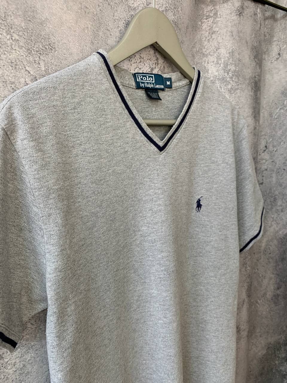 Polo Ralph Lauren × Vintage Polo Ralph Lauren Vintage 90s V-Neck T-Shirt Gray Pique Size US L / EU 52-54 / 3 - 4 Thumbnail