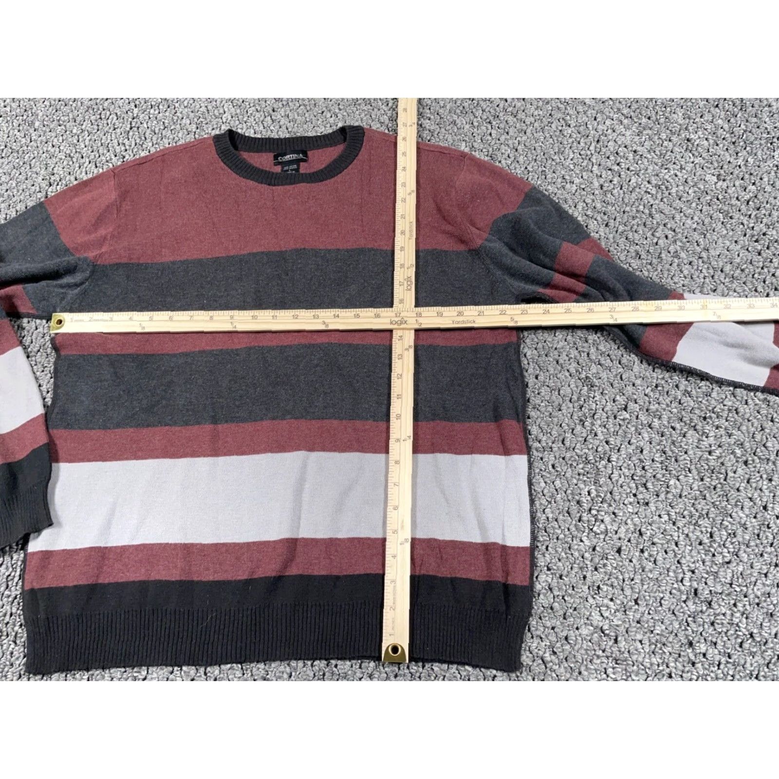 Vintage VINTAGE Cortina Sweater Adult Large Red Gray Striped Lightweight Crewneck Knit Retro Mens Size US L / EU 52-54 / 3 - 6 Thumbnail