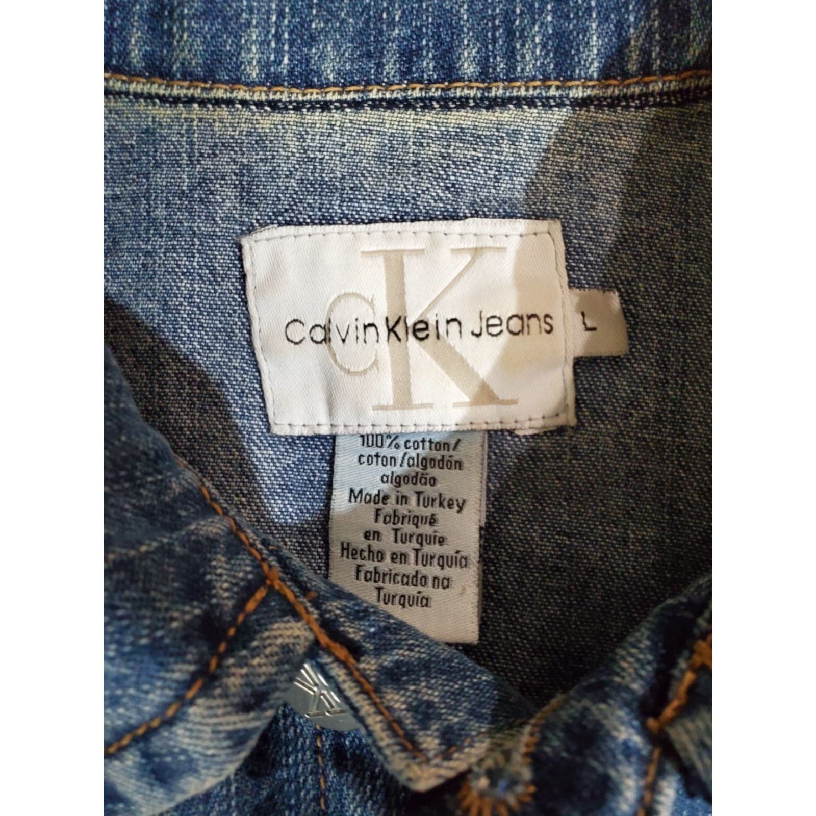 Calvin Klein VINTAGE Calvin Klein Signature Denim Jacket -Light Wash- Trucker Style Sz Lg - 90s Womens Jacket Size L / US 10 / IT 46 - 4 Thumbnail