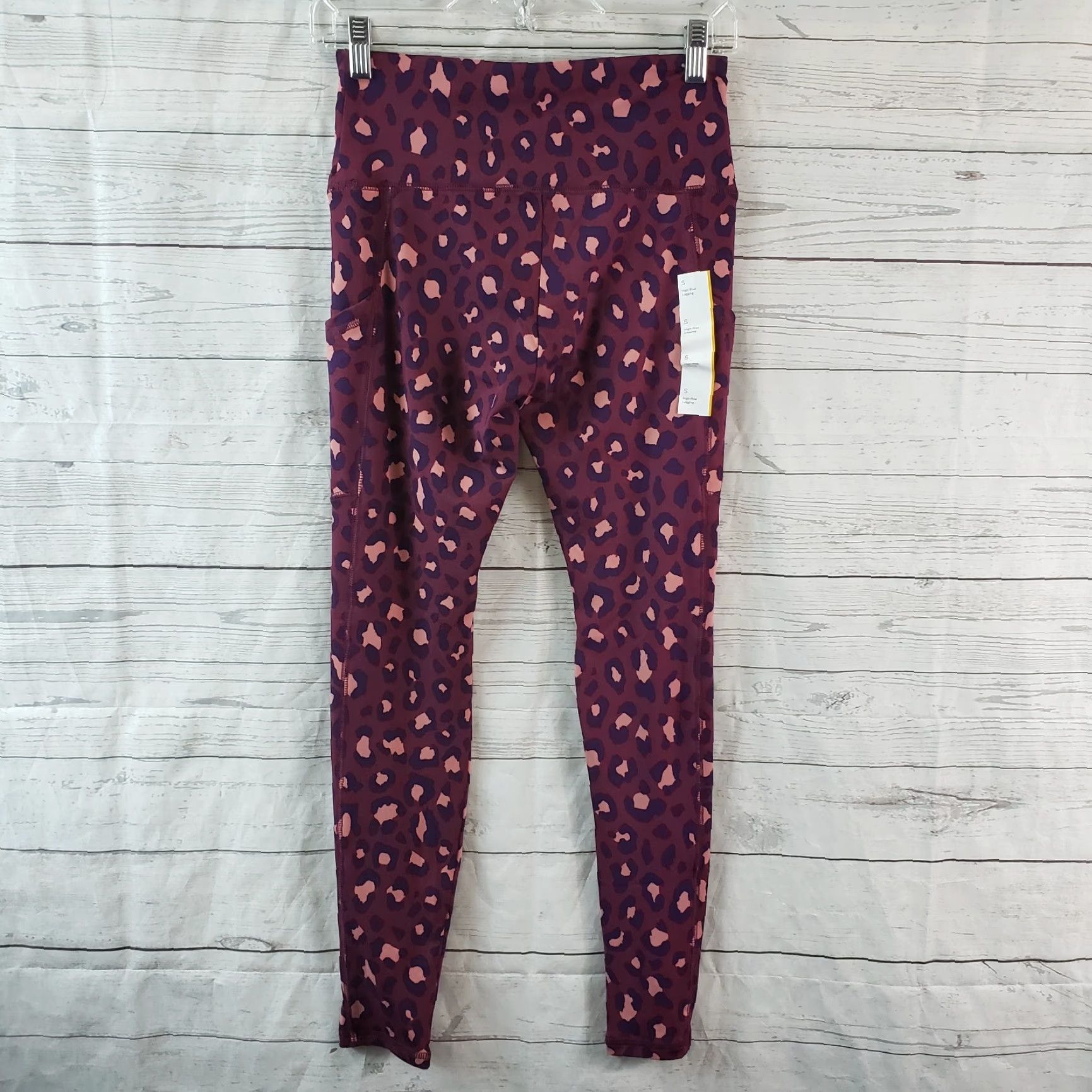 Vintage Wild Fable Womens High Rise Leggings Sz S Purple Pink Animal Print Pockets Size 28" / US 6 / IT 42 - 3 Thumbnail