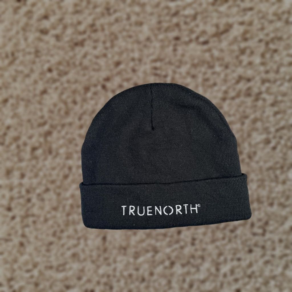 Vintage TRUENORTH Beanie Mens One Size Black Knit Cuffed Logo Stretch Winter Warm Size ONE SIZE - 1 Thumbnail