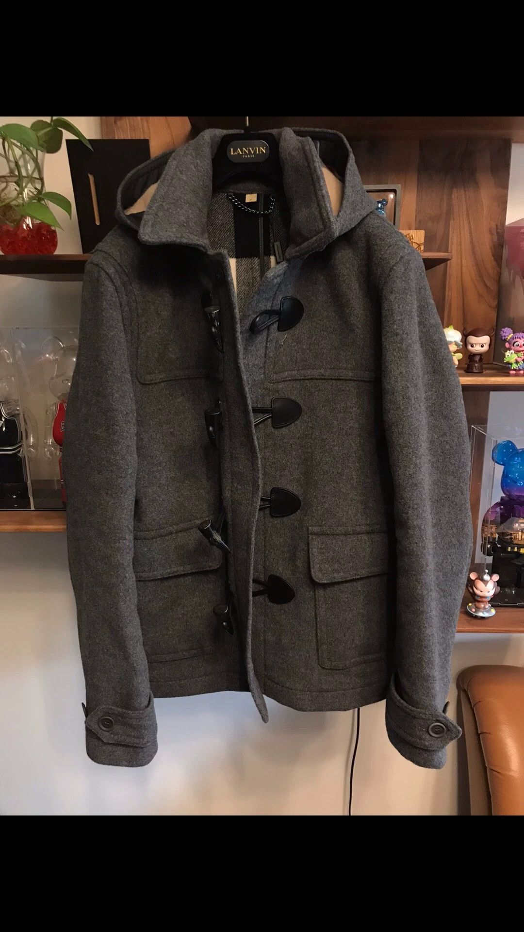 Burberry Burberry Gray Wool Blend Check Lined Hood Horn Button 52 Size US L / EU 52-54 / 3 - 1 Thumbnail