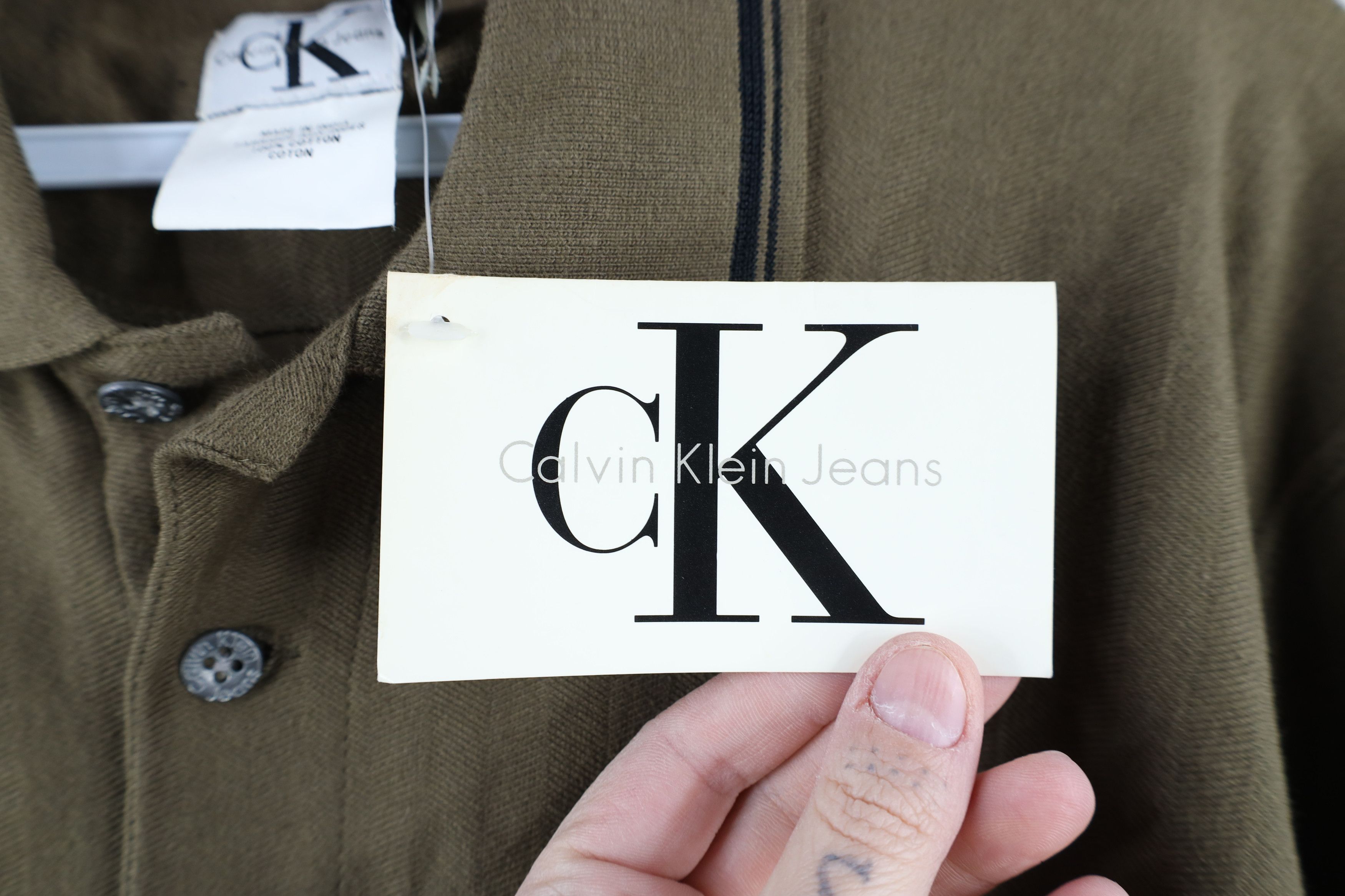 Calvin Klein × Vintage Deadstock Vintage 90s Calvin Klein Herringbone Polo Green Size US M / EU 48-50 / 2 - 4 Thumbnail